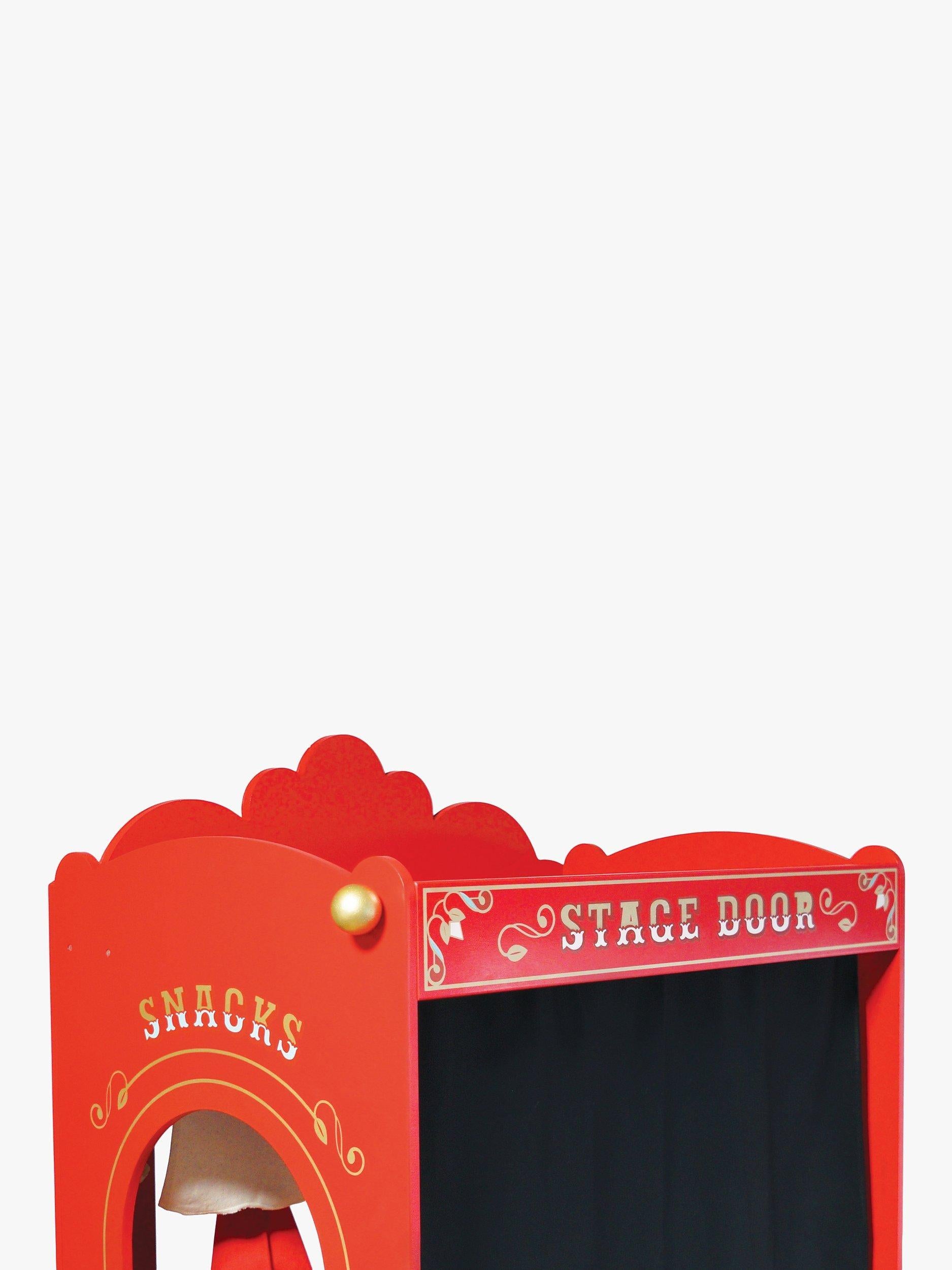 Le Toy Van wooden puppet theatre with stage curtains and scenario windows, UK version