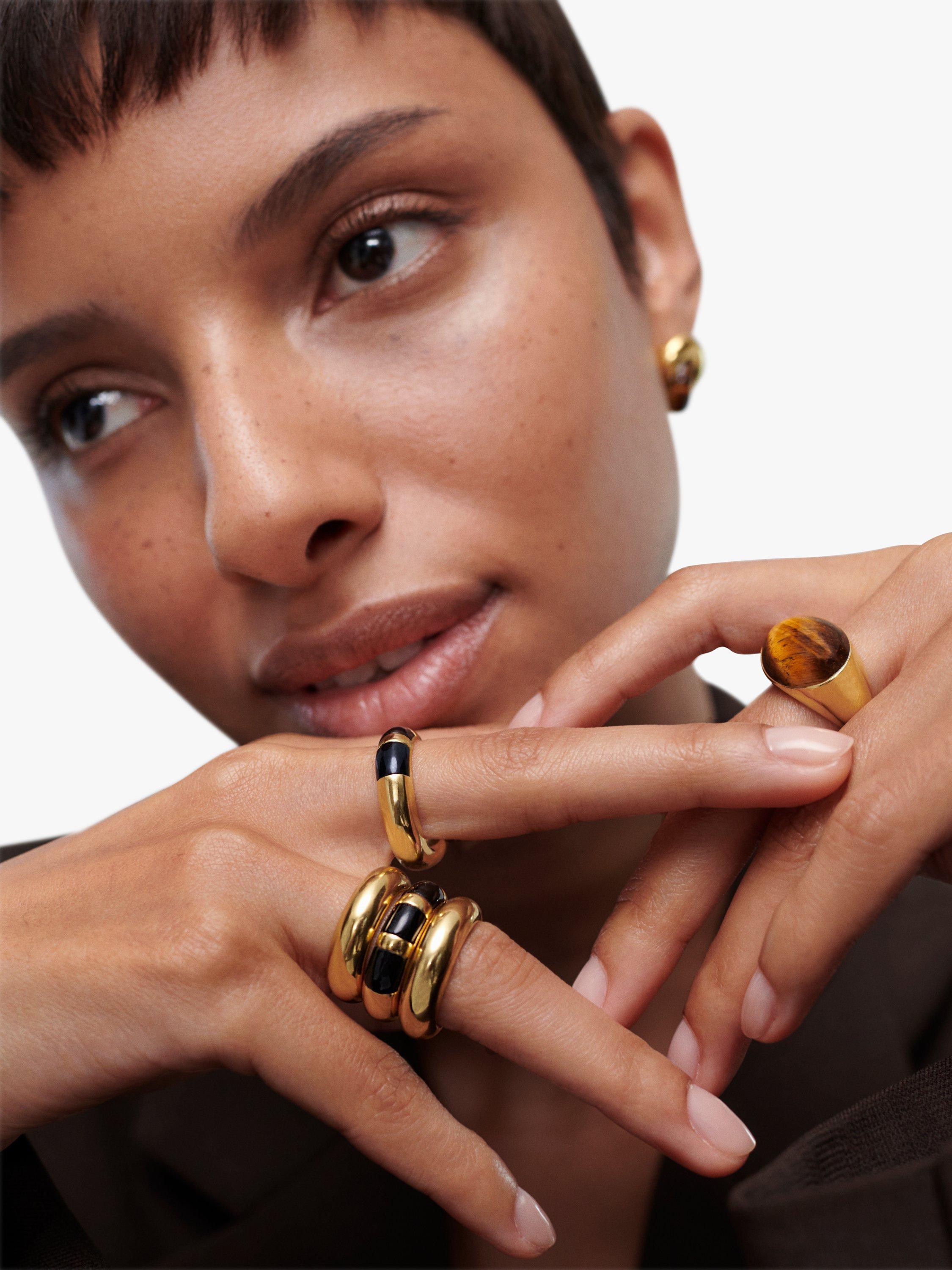 Monica Vinader Tigerauge-Ring aus vergoldetem Sterlingsilber (britische Marke)