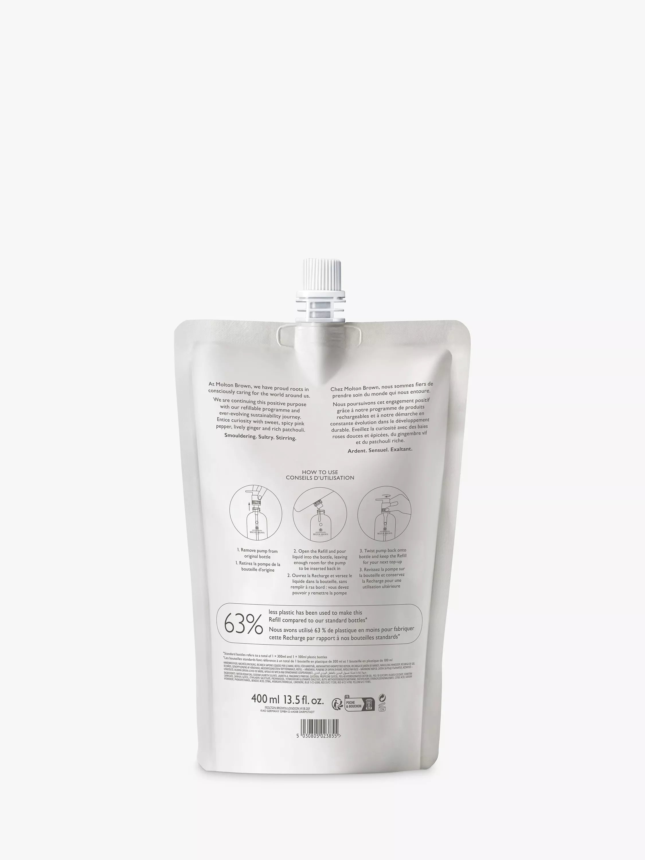 Molton Brown Fiery Pink Pepper hand wash refill 400ml, imported from the UK