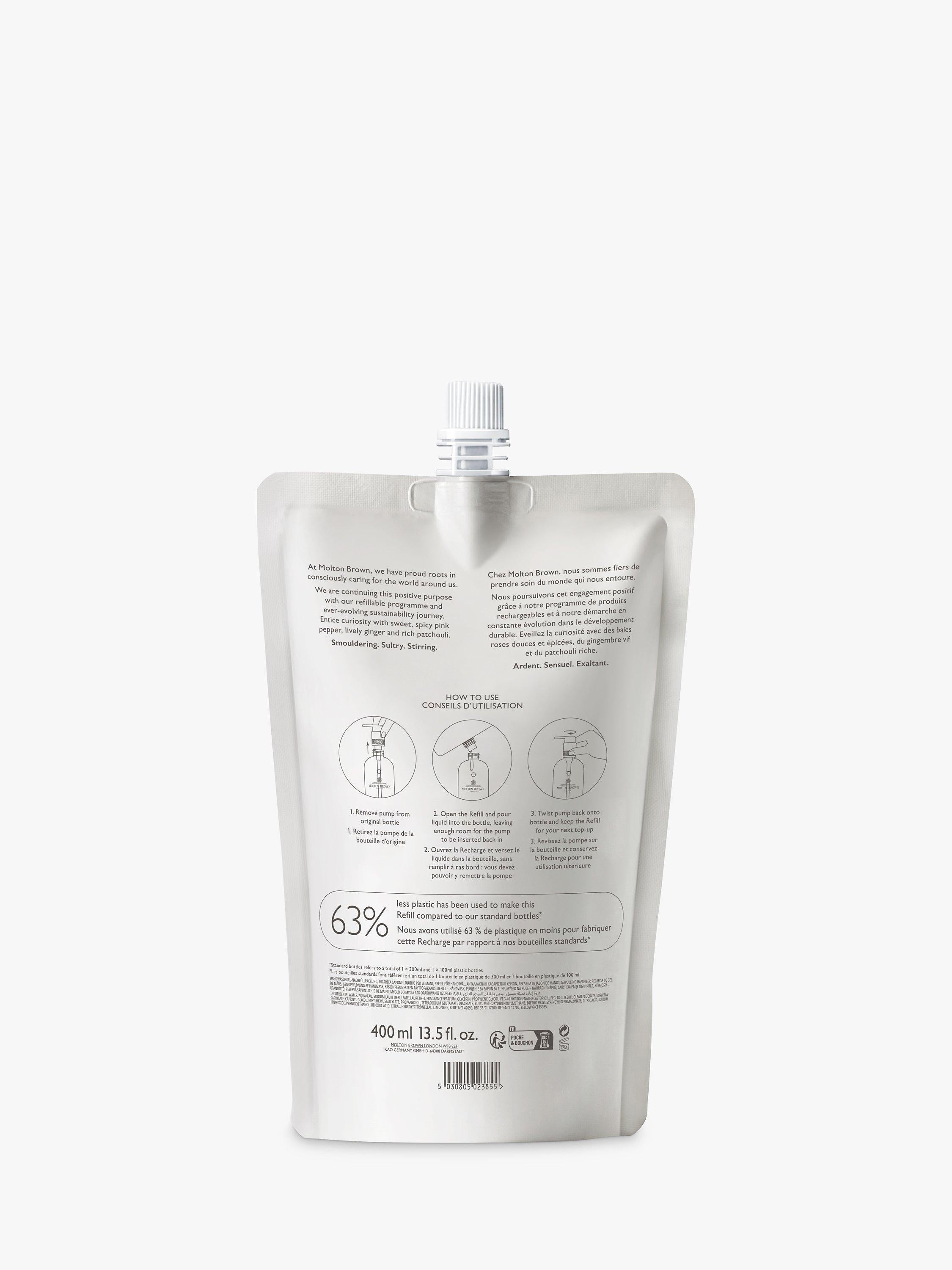 Molton Brown Fiery Pink Pepper hand wash refill 400ml, imported from the UK