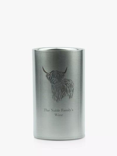 John Lewis Totally About You Personalised Highland Cow Silver Stainless Steel Wine Cooler- Buy online at McGrocer