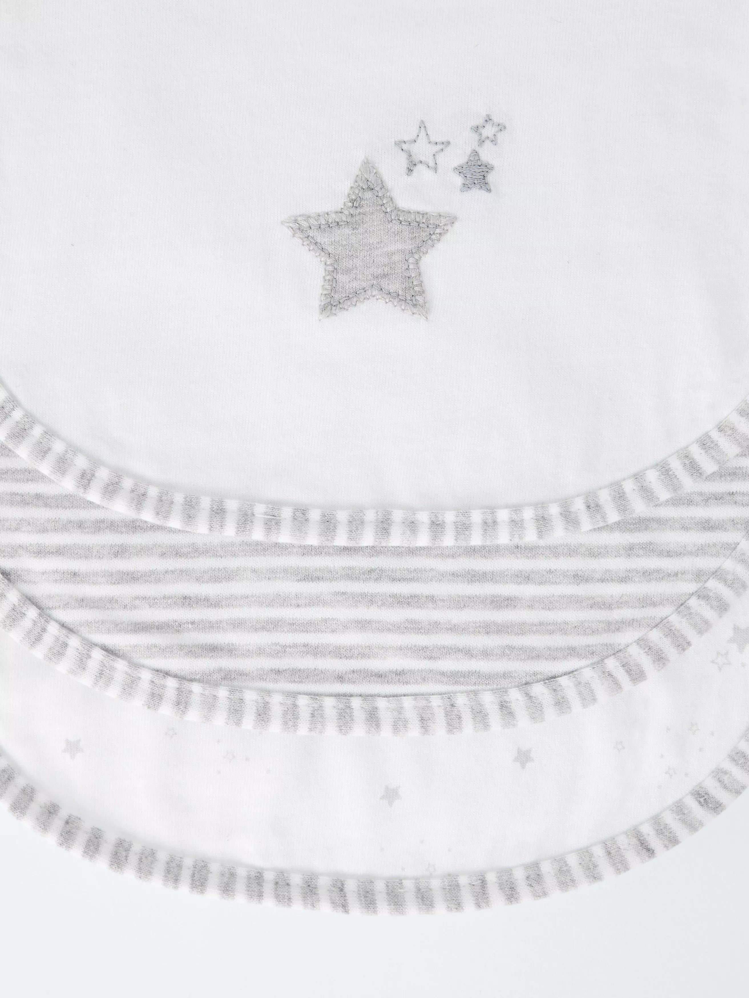 John Lewis baby bib grey star stripe pack of 3, UK version