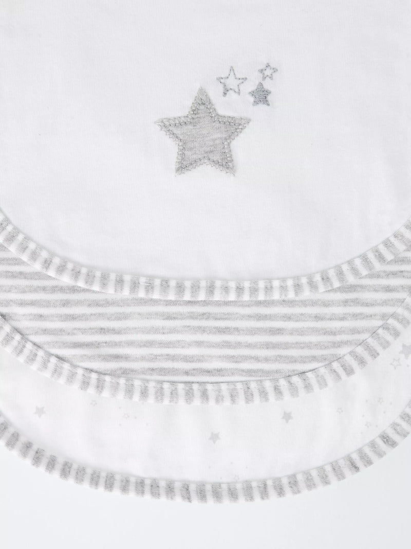 John Lewis baby bib grey star stripe pack of 3, UK version