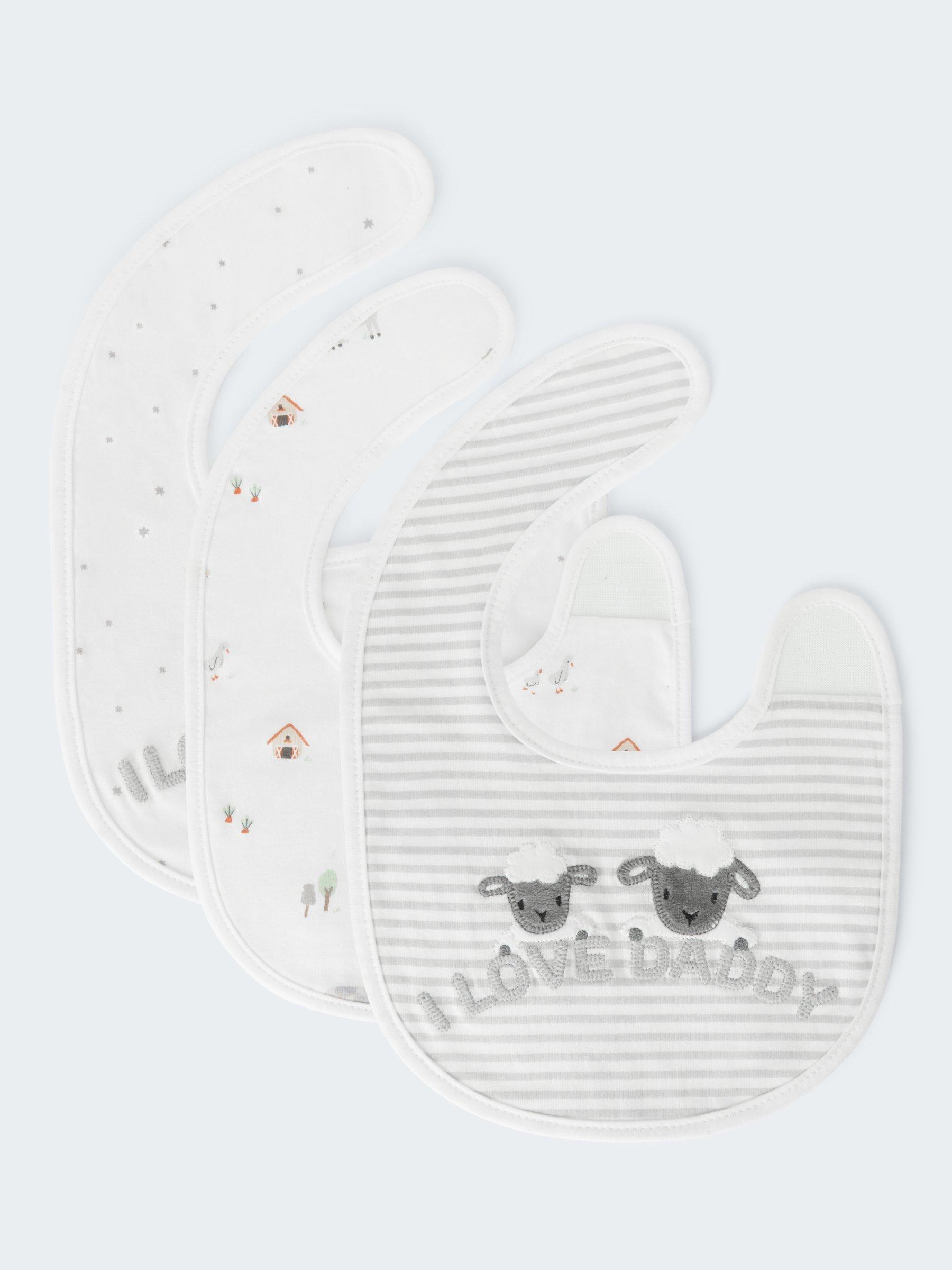 John Lewis baby bib farm print grey pack of 3, UK version