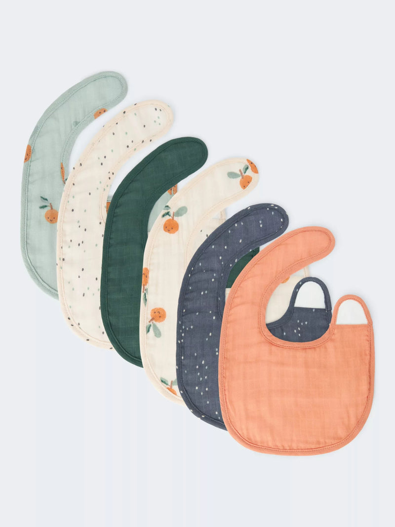 John Lewis Cotton Muslin Bibs Pack 6 Multi, UK version