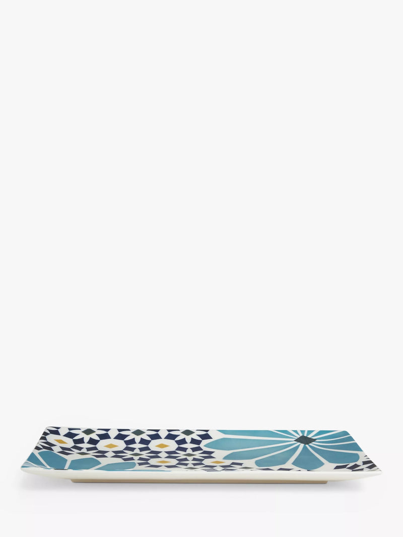John Lewis fine china rectangular serving platter in blue and multi pattern, 28.5cm, UK version