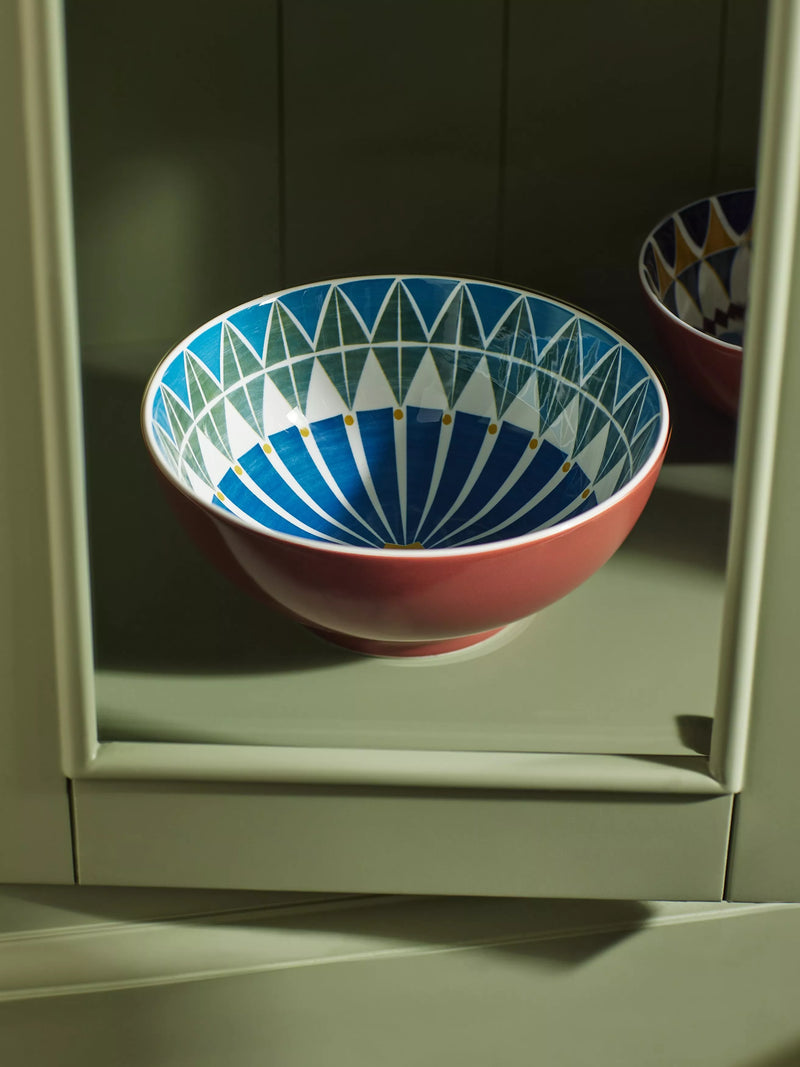 John Lewis Lisbon Fine China Serve Bowl 20cm Red Multi, UK version
