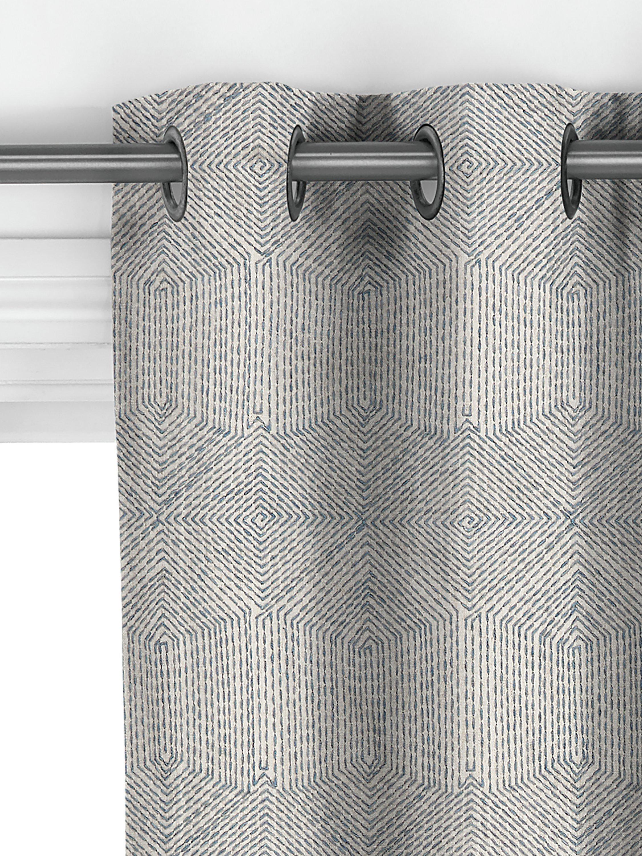 Rideaux John Lewis Flax Embroidery bleu lac, importés du Royaume-Uni