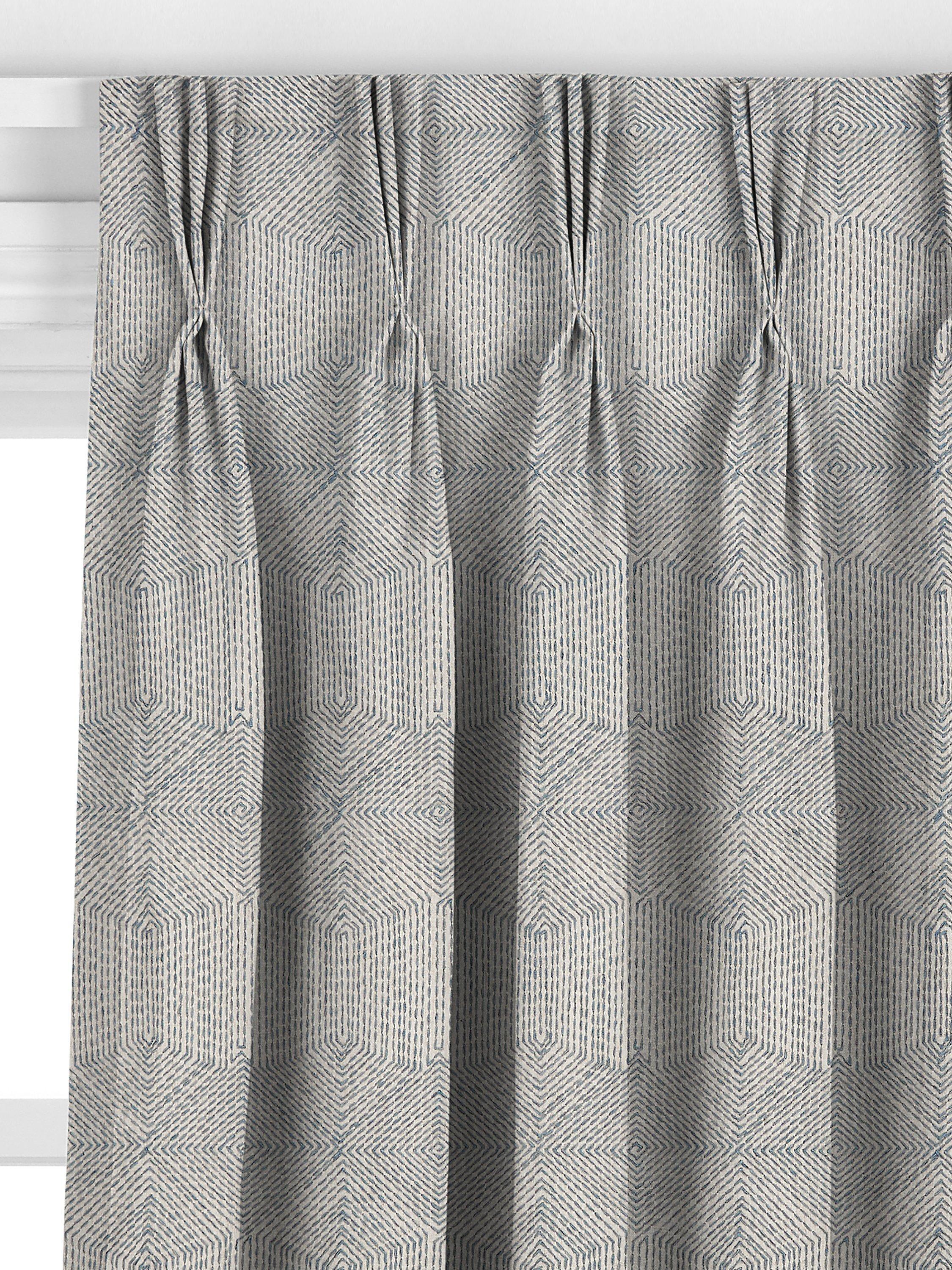 Rideaux John Lewis Flax Embroidery bleu lac, importés du Royaume-Uni