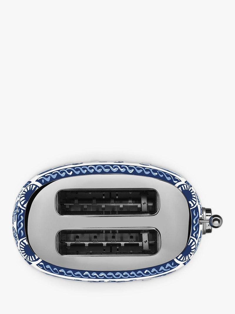 Smeg brødrister med to spor i blått og hvitt med Mediterraneo-design (britisk merke)
