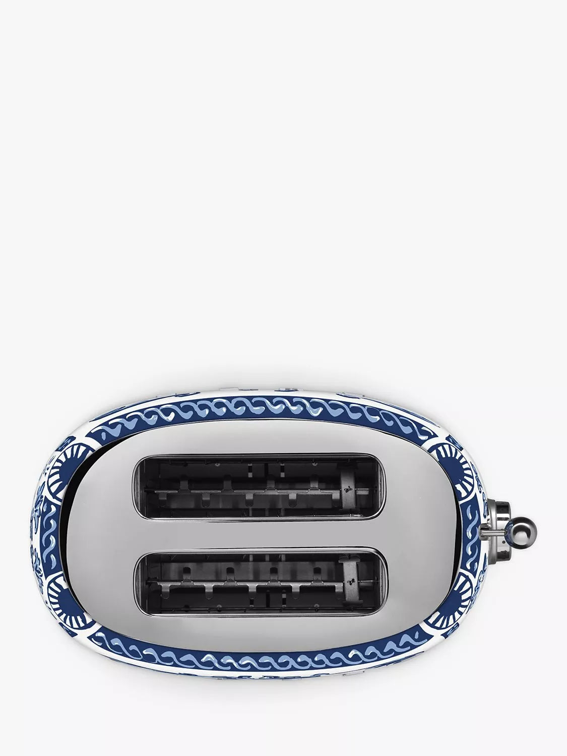 Smeg blue and white two-slot toaster with Mediterraneo design (British brand)