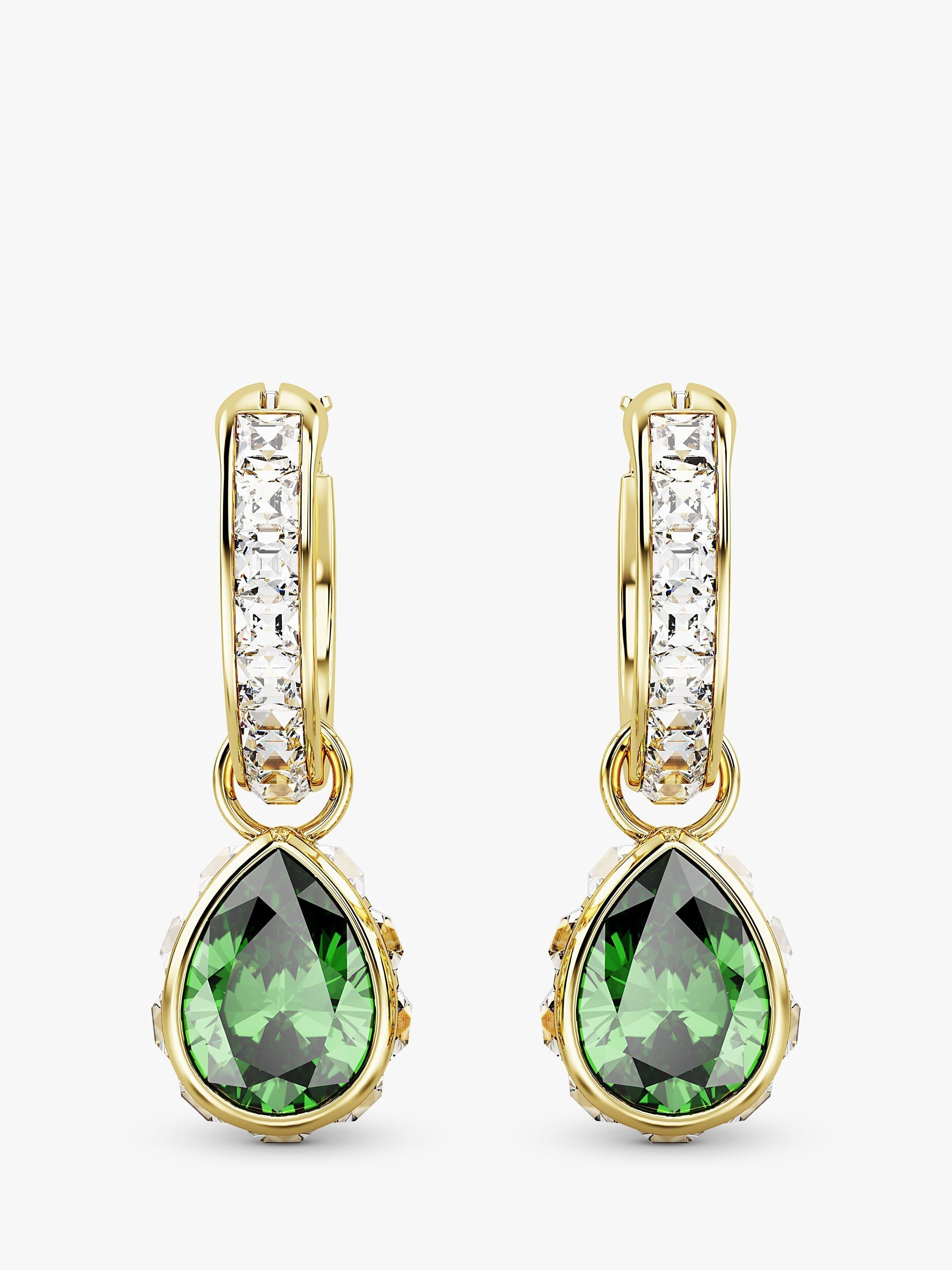 Swarovski Stilla hoop and pear drop earrings gold green, UK version
