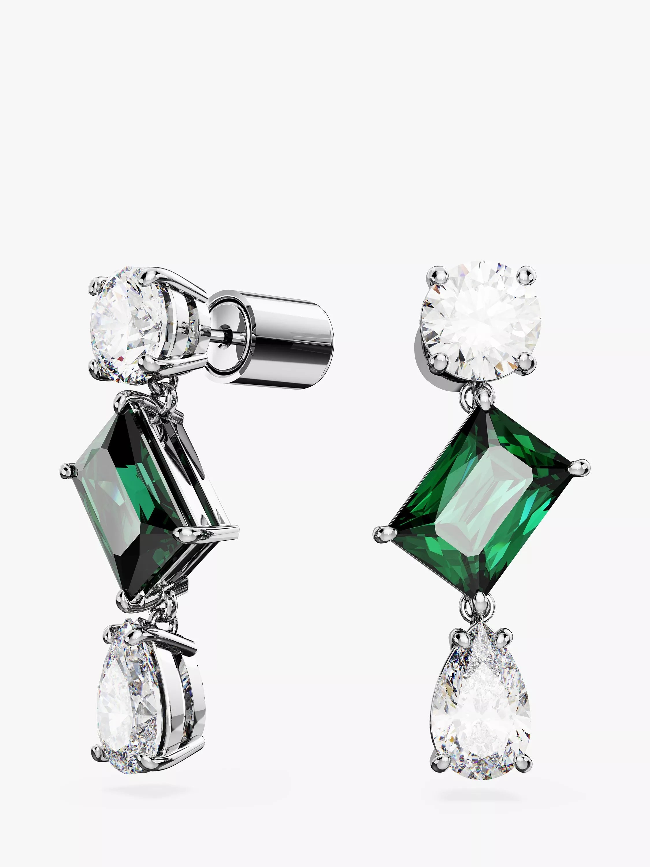 Swarovski drop earrings silver and green crystals, UK version