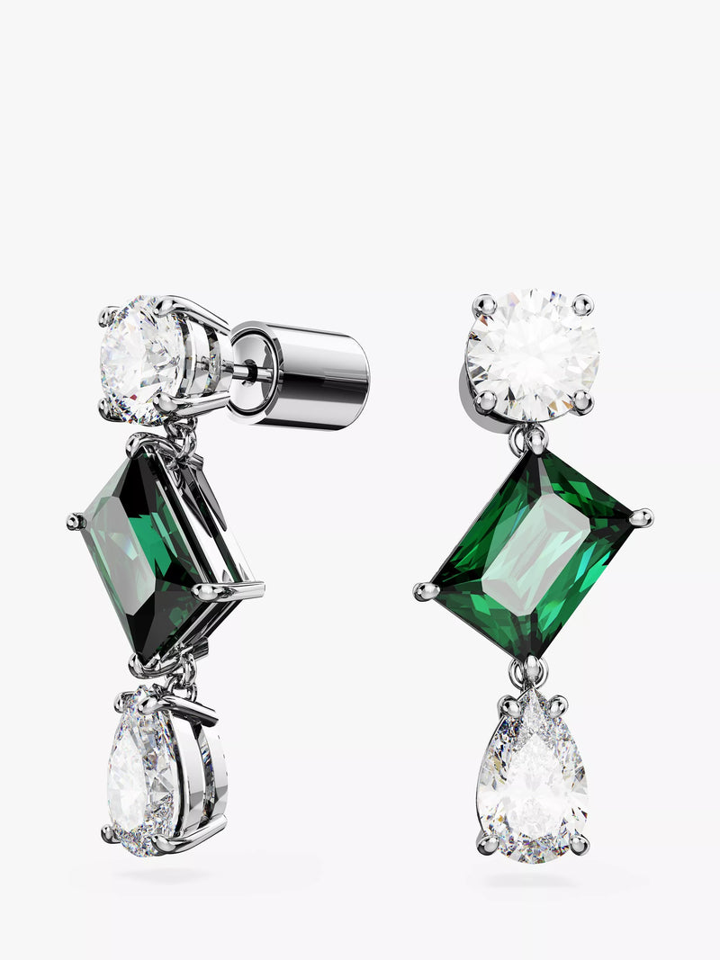 Swarovski drop earrings silver and green crystals, UK version