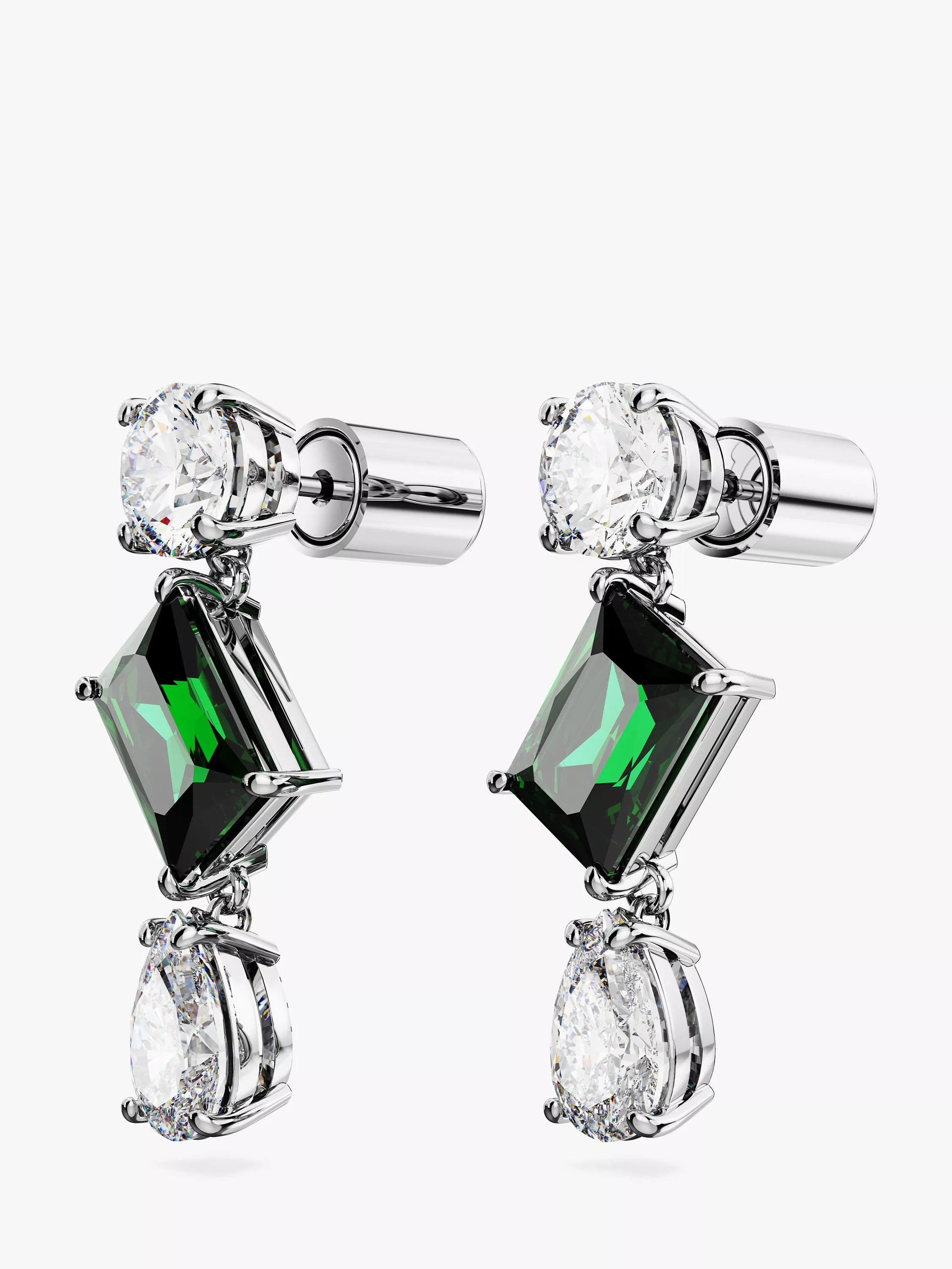 Swarovski drop earrings silver and green crystals, UK version