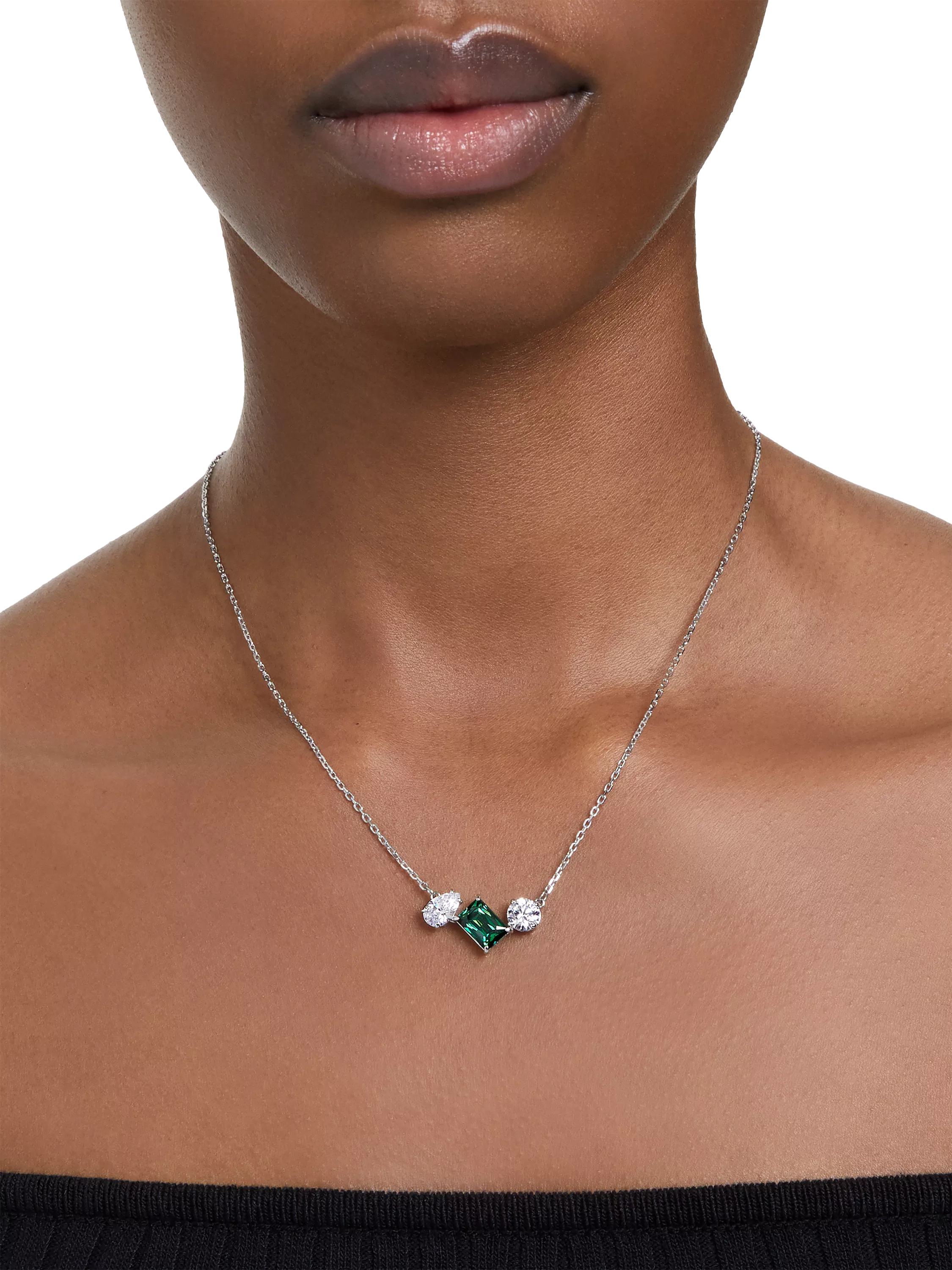 Swarovski crystal pendant necklace silver green - British product