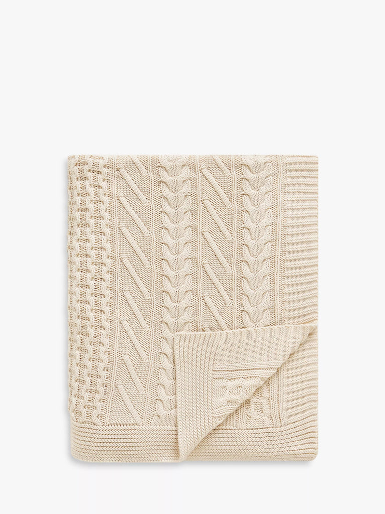 John Lewis Cable Knit Cotton Throw, Cream