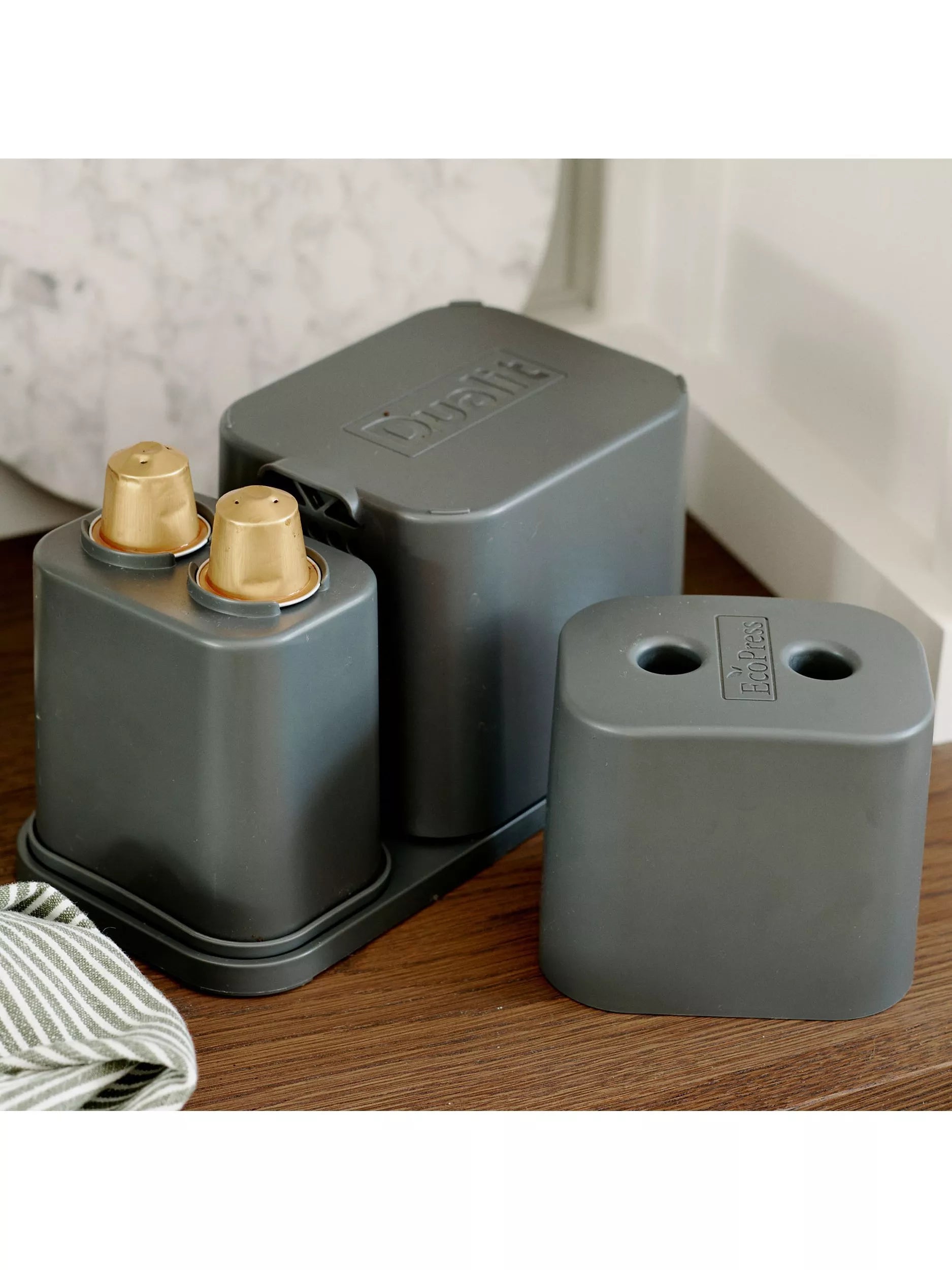 Dualit EcoPress Max aluminium coffee capsule recycler grey, UK version