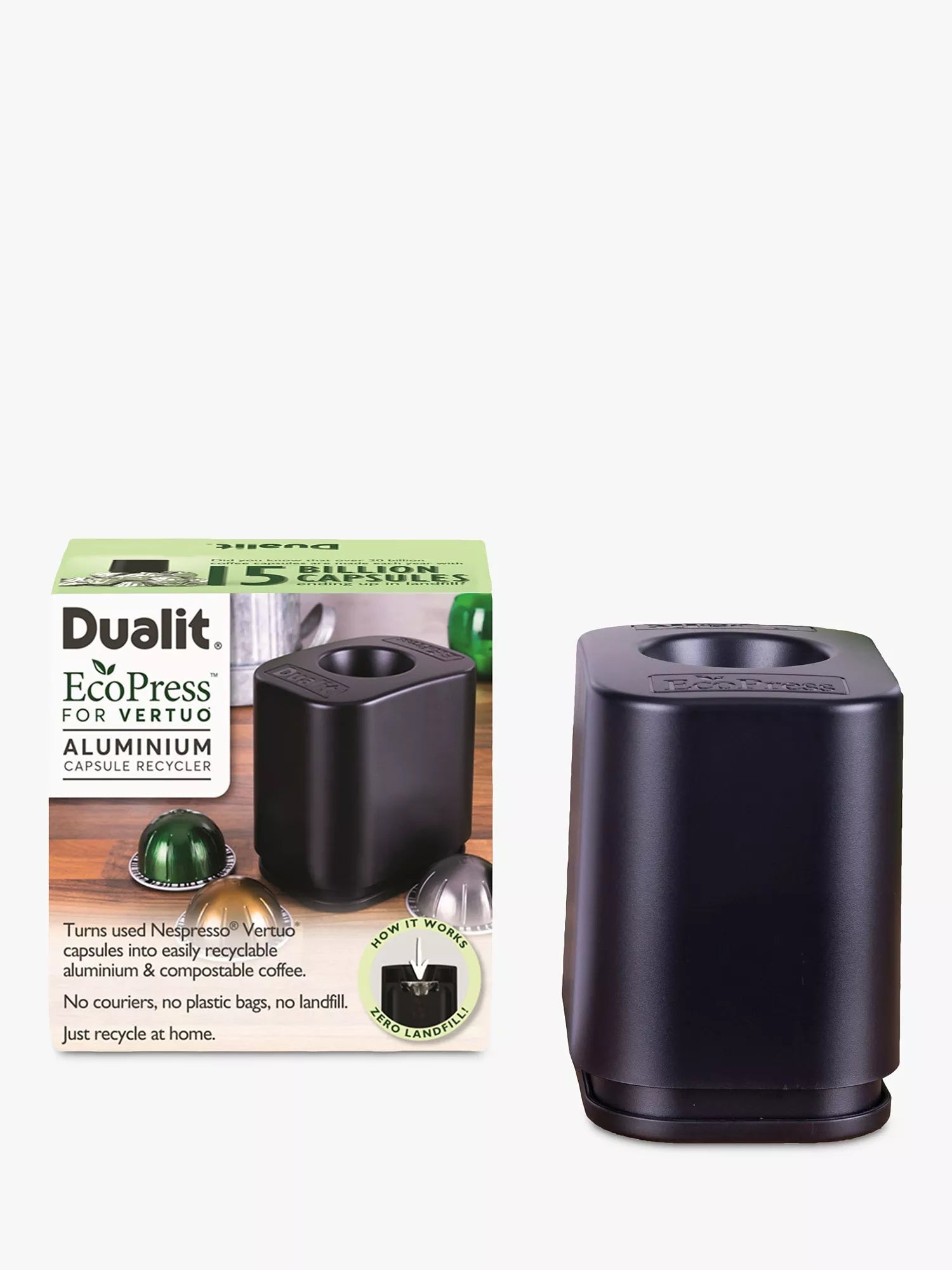 Dualit EcoPress Vertuo aluminium capsule recycler black, UK version