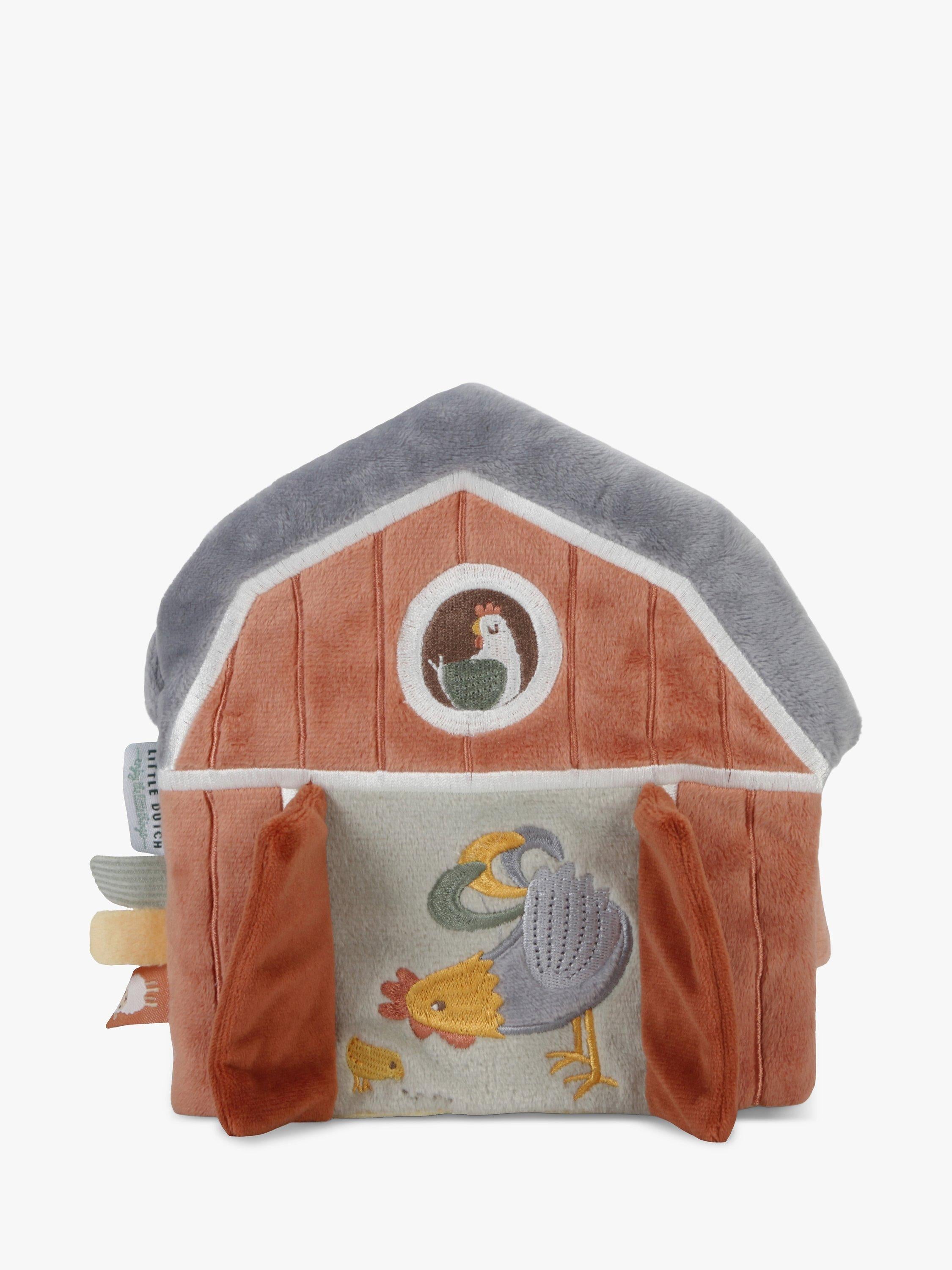 Soft Barn-Shaped Baby Activity Book with Mirror and Rattle