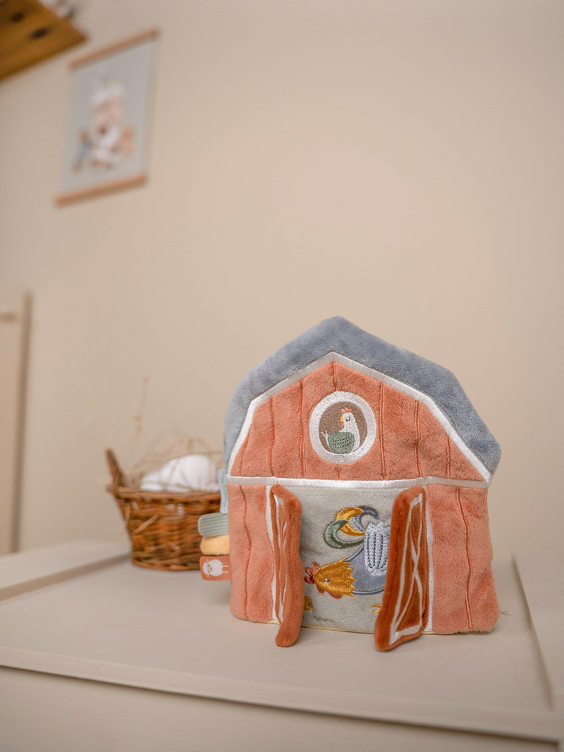 Soft Barn-Shaped Baby Activity Book with Mirror and Rattle