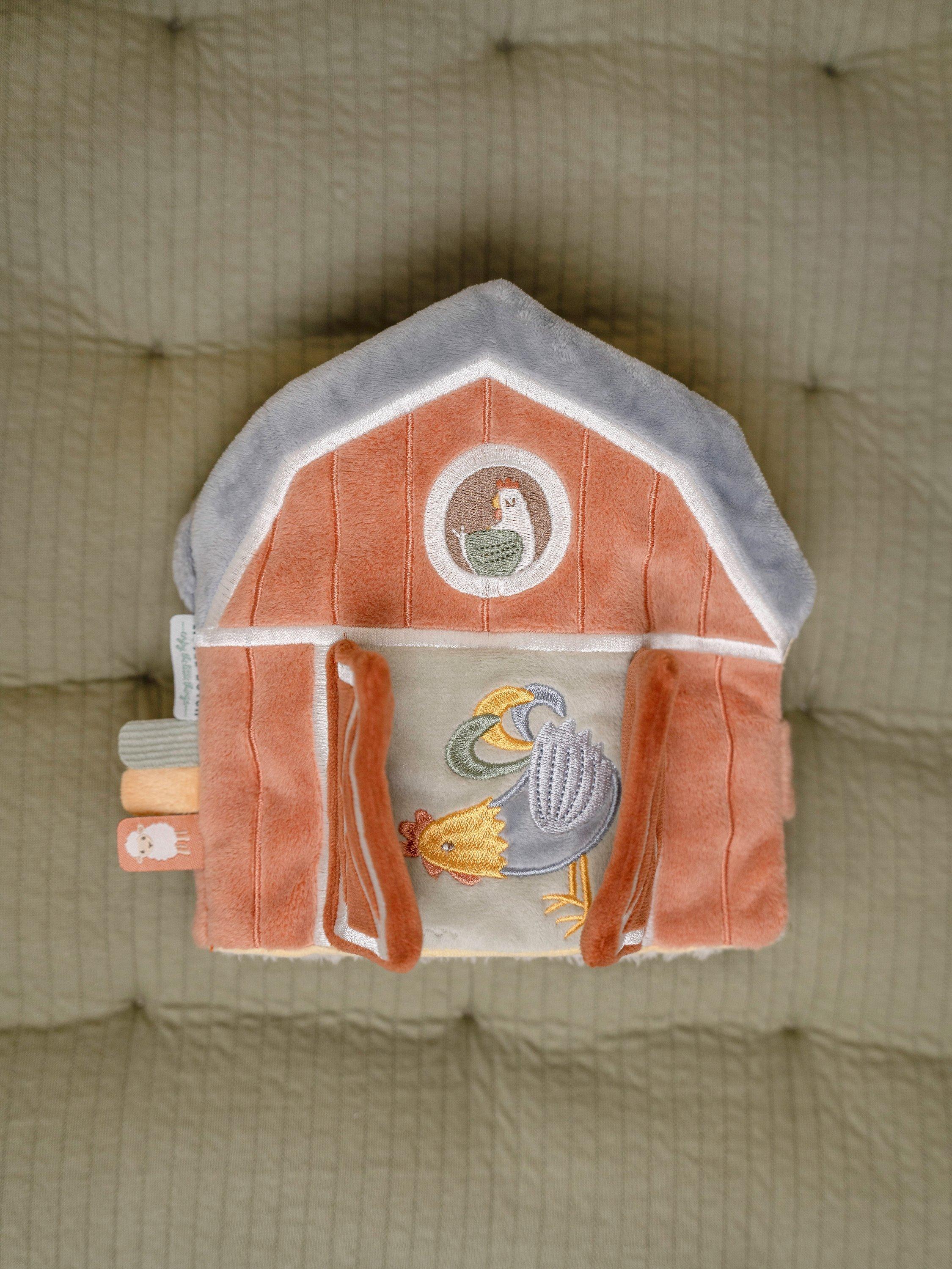 Soft Barn-Shaped Baby Activity Book with Mirror and Rattle