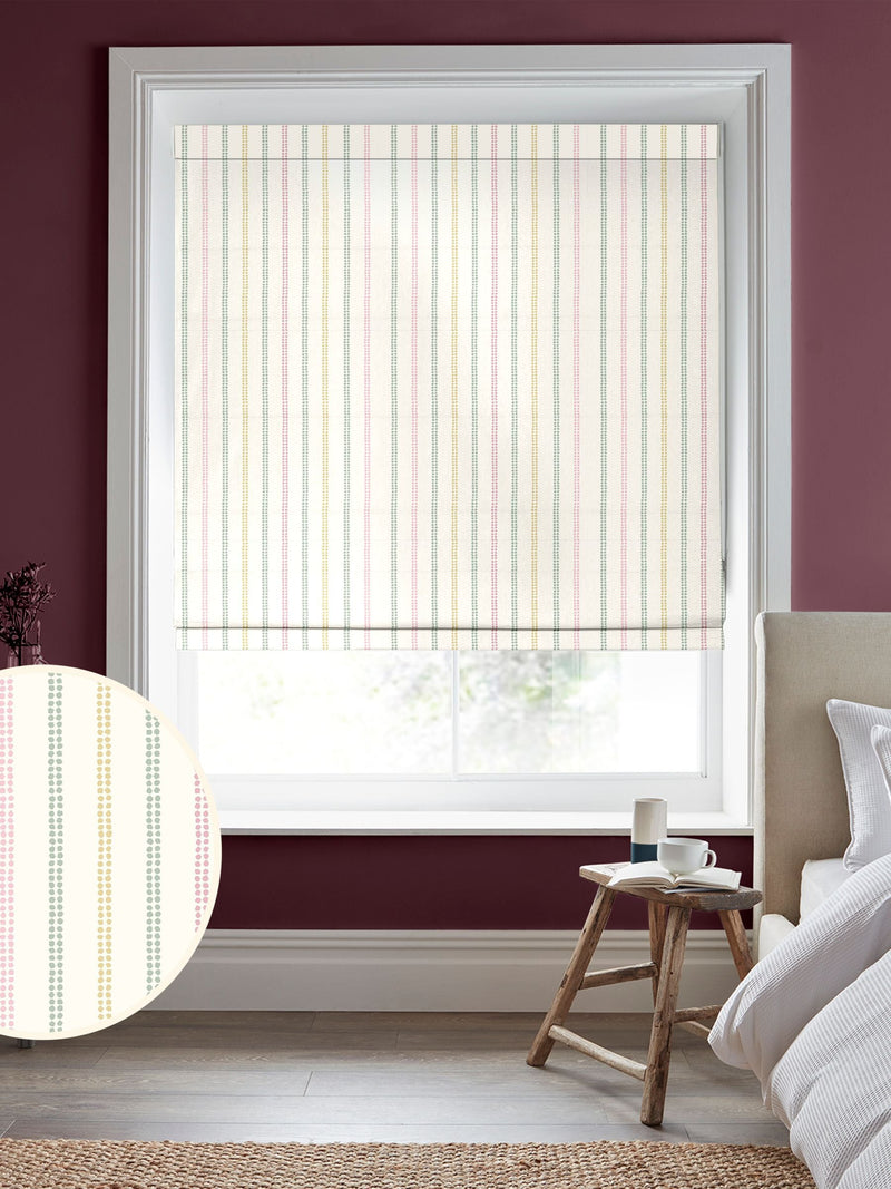 Laura Ashley pale ochre candy stripe cotton roman blind (British brand)