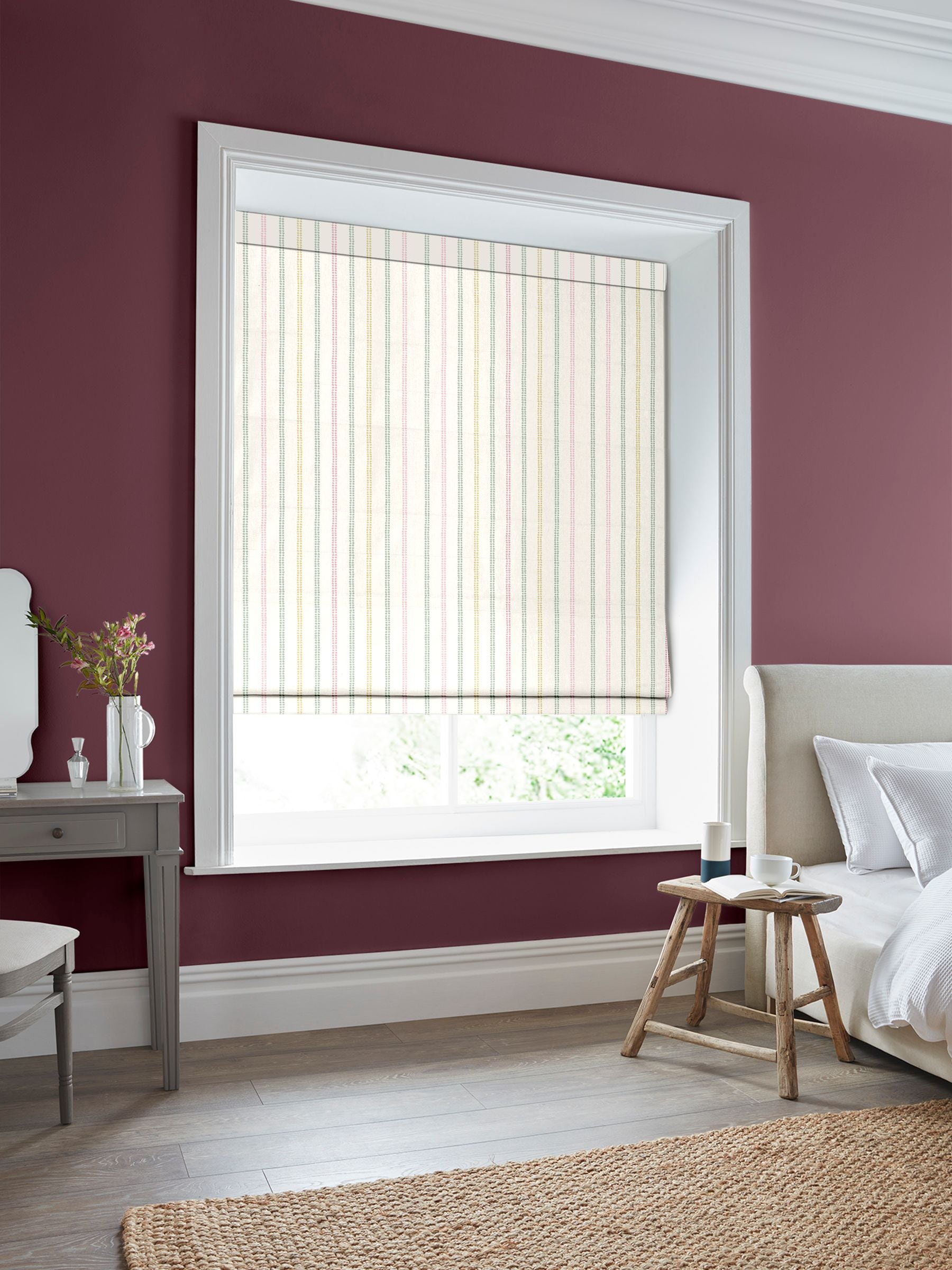 Laura Ashley pale ochre candy stripe cotton roman blind (British brand)