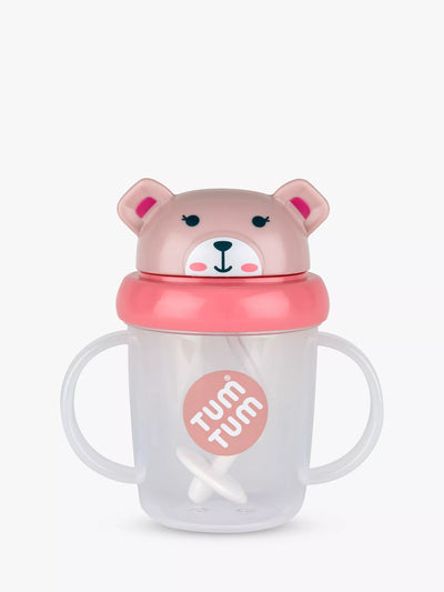 TUM TUM Tippy Up Betsy Bär Babybecher mit beschwertem Strohhalm, 200ml, Pink