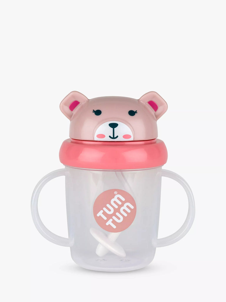 TUM TUM Tippy Up Betsy Bear Baby Cup with Weighted Straw, 200ml, Pink