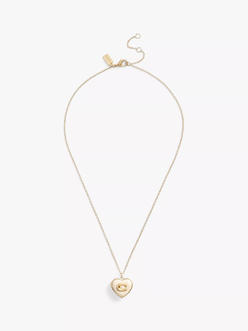 Coach Enamel Crystal Heart Locket Necklace UK version