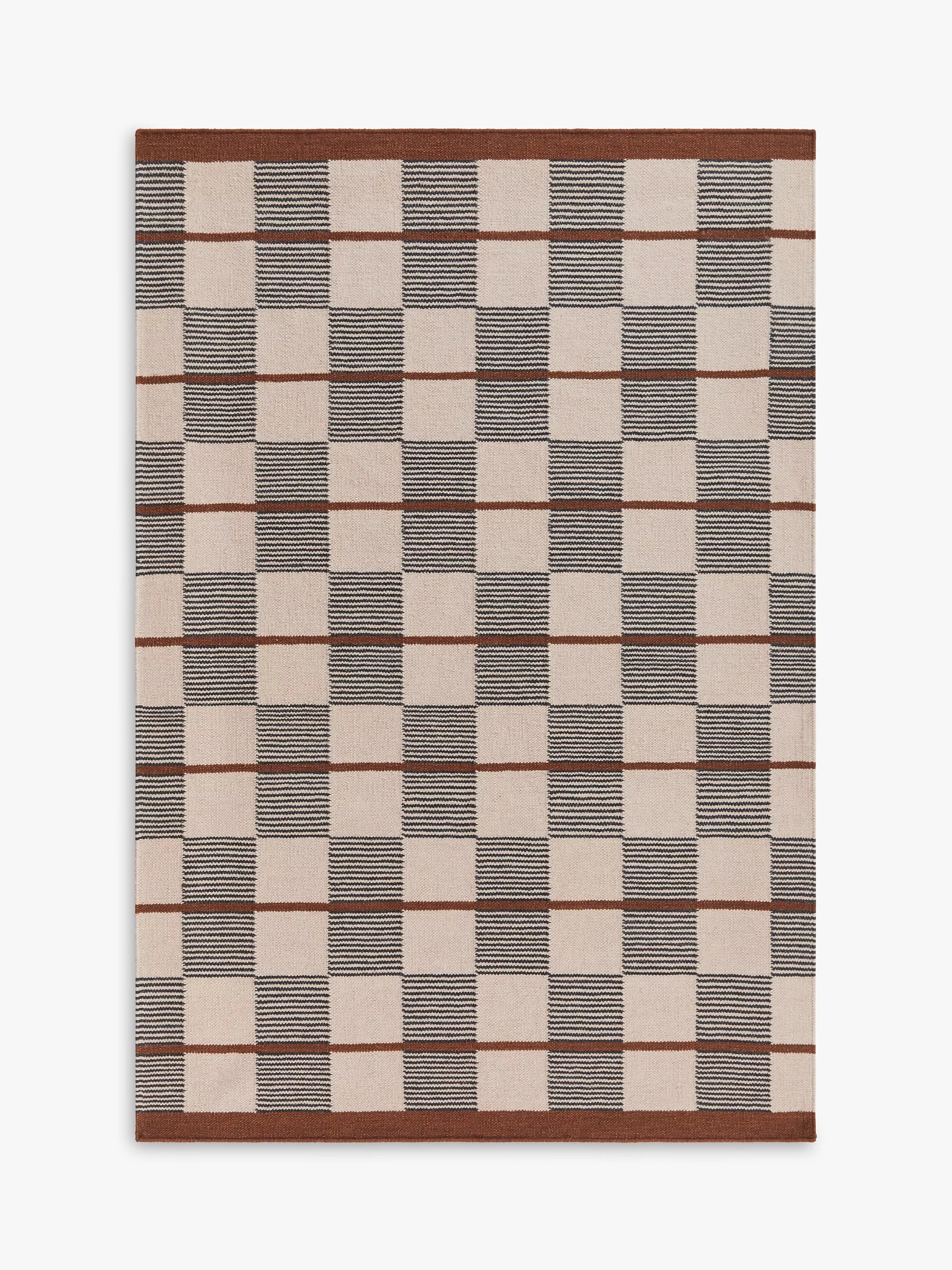 John Lewis Betula Checkerboard Flatweave Rug, Orange/Multi, L180 x W120cm
