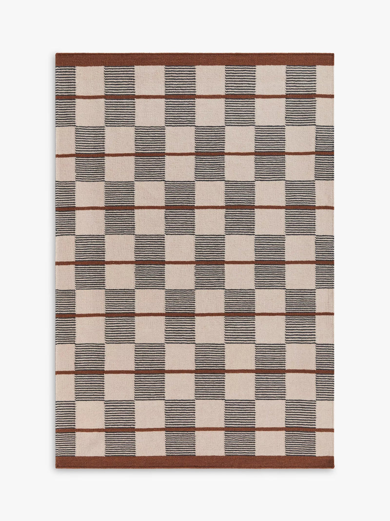 John Lewis Betula Checkerboard Flatweave Rug, Orange/Multi, L180 x W120cm