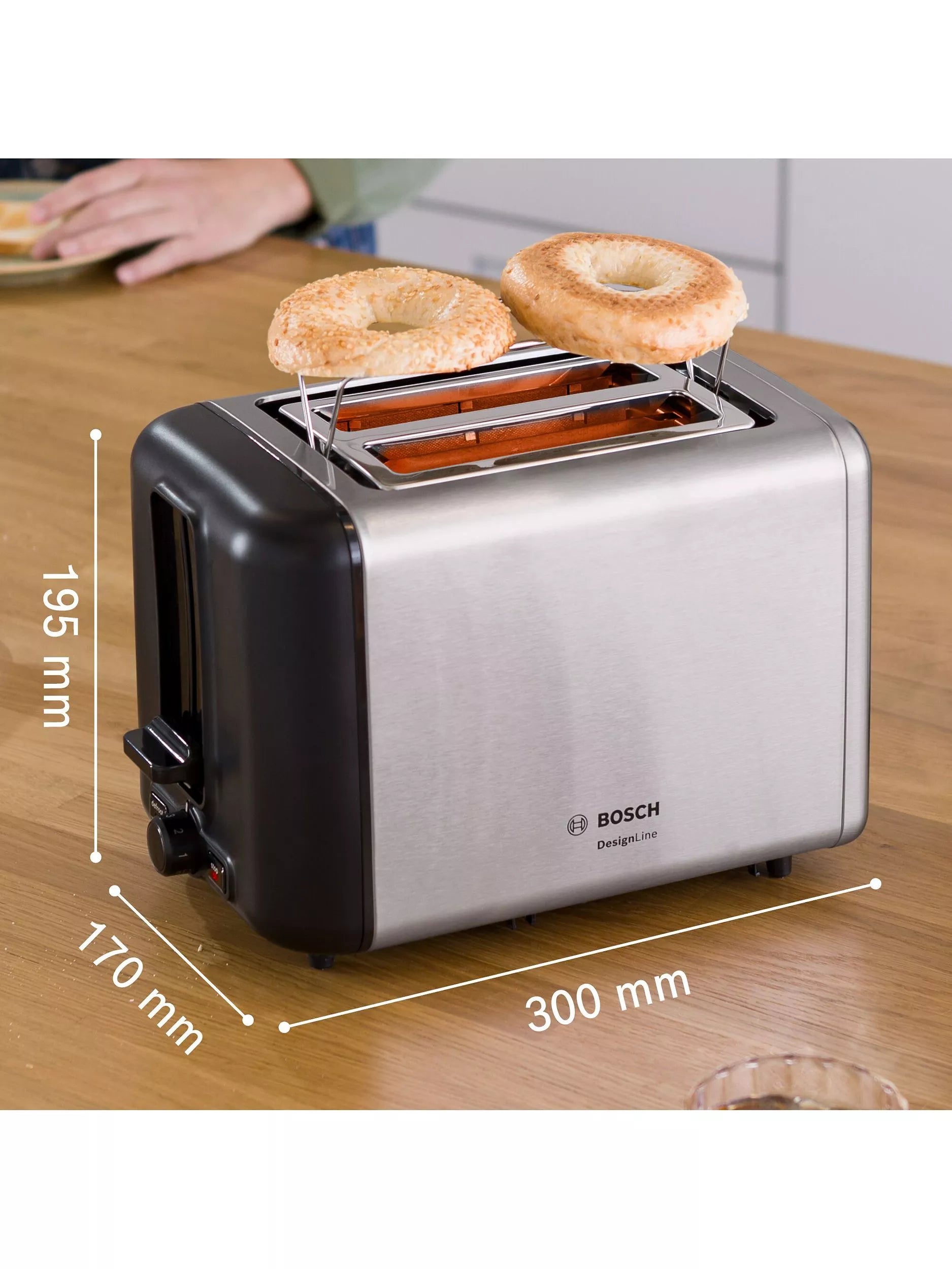 Bosch DesignLine 2 slice stainless steel toaster - British product