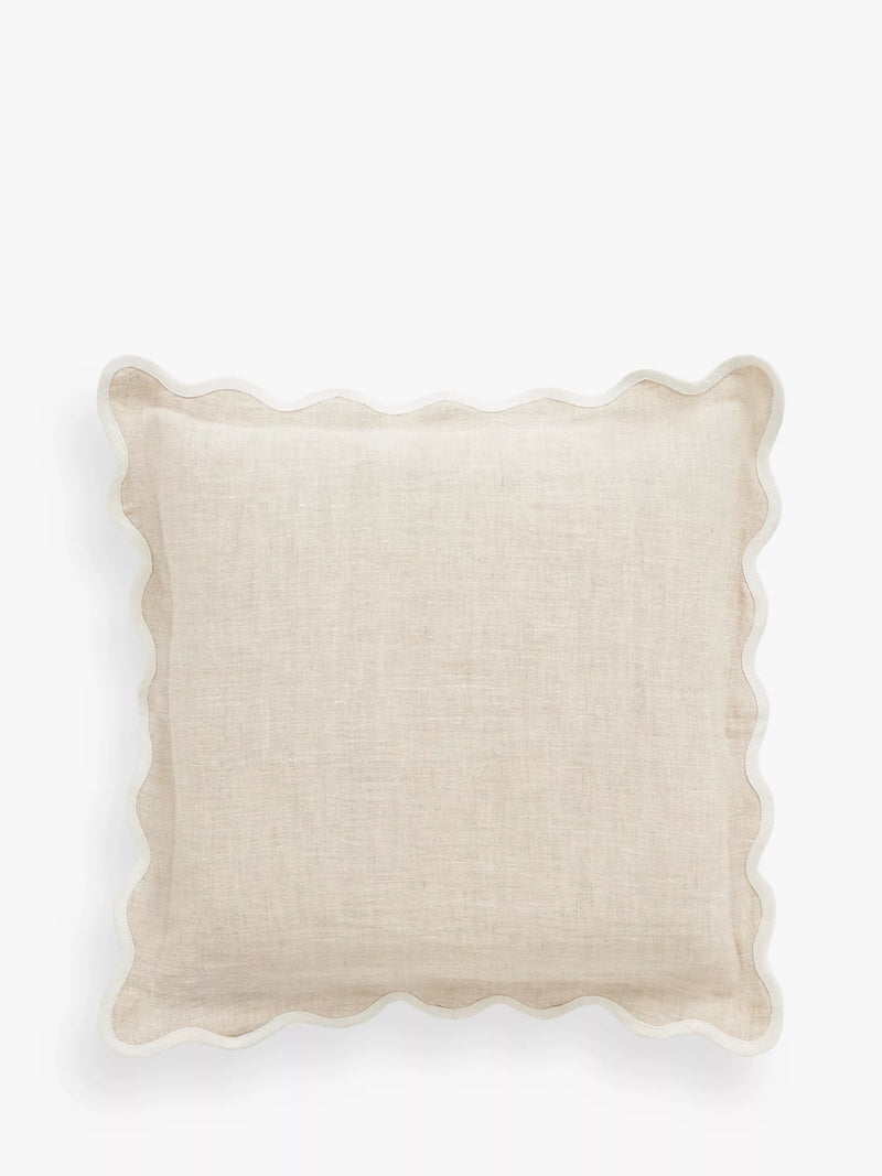 John Lewis Scalloped Linen Cushion - Lake H45 x W45 cm