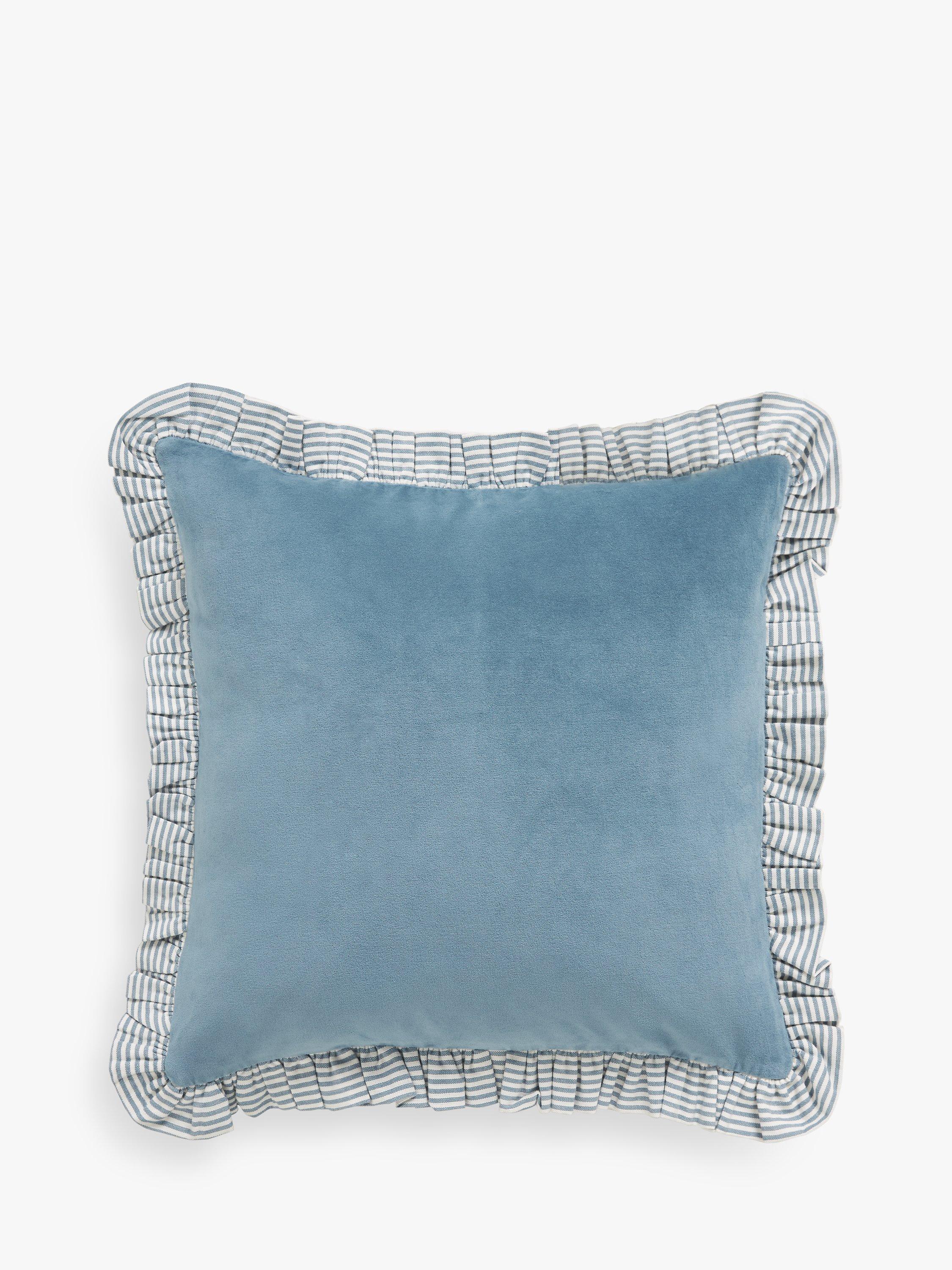 John Lewis velvet frill cushion with reversible cotton stripe back, UK version