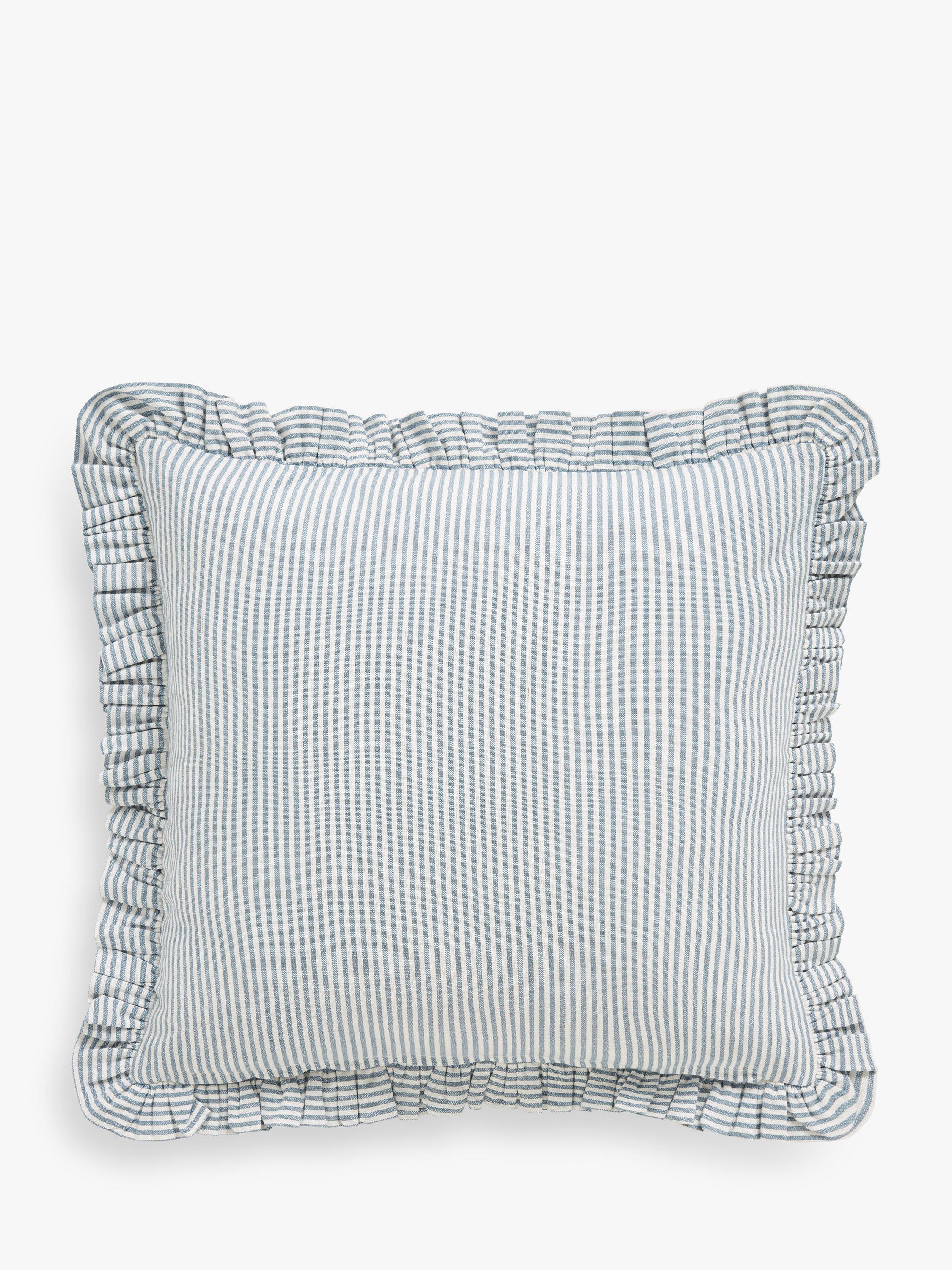 John Lewis velvet frill cushion with reversible cotton stripe back, UK version