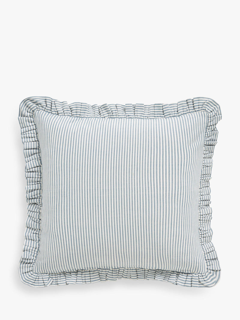 John Lewis velvet frill cushion with reversible cotton stripe back, UK version