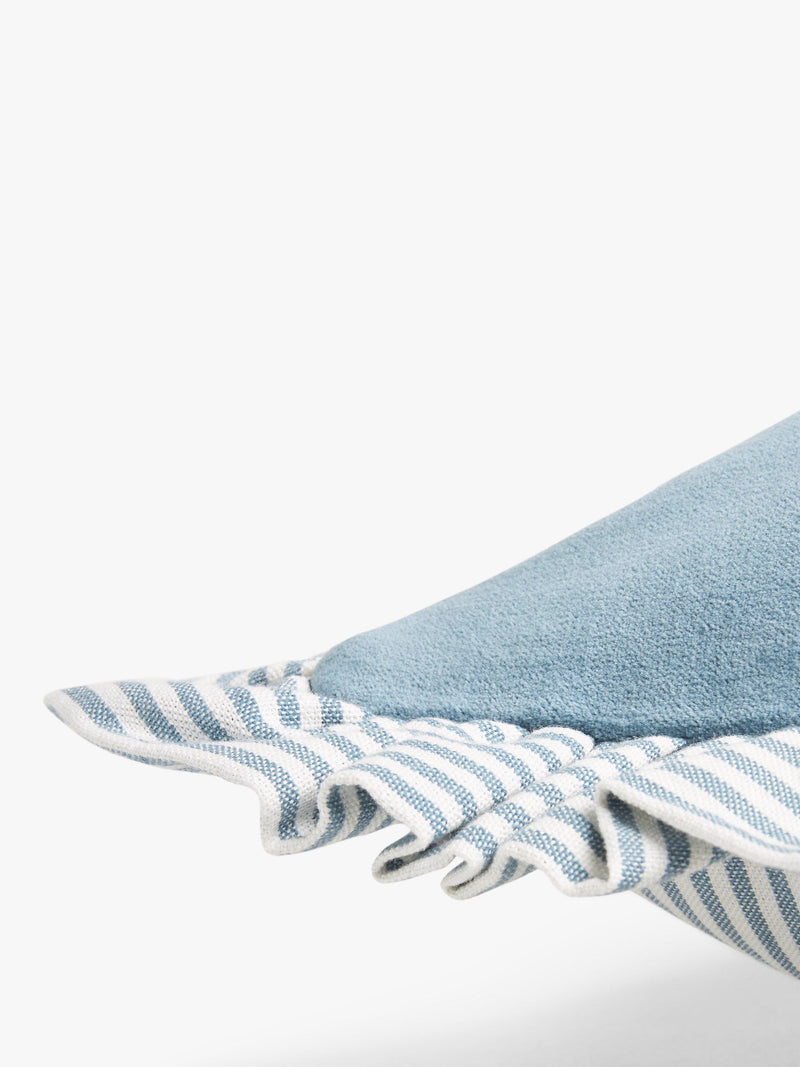 John Lewis velvet frill cushion with reversible cotton stripe back, UK version