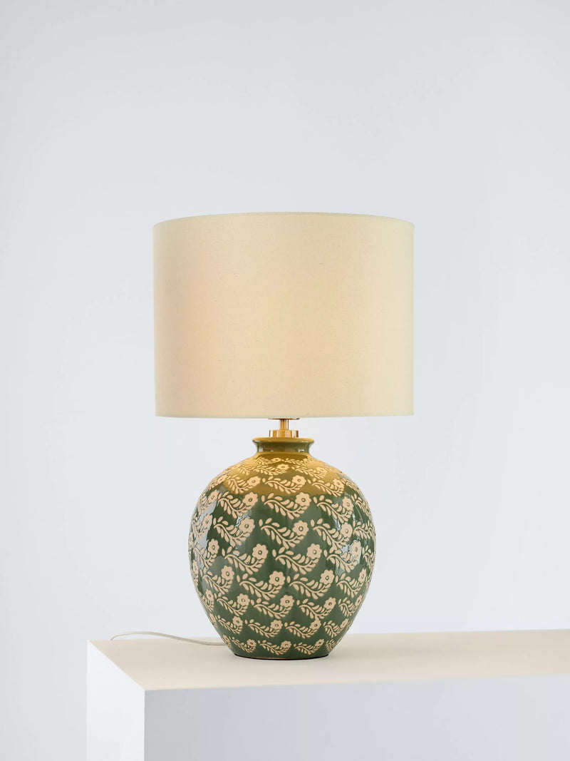 John Lewis Agnes ceramic floral table lamp green - British product