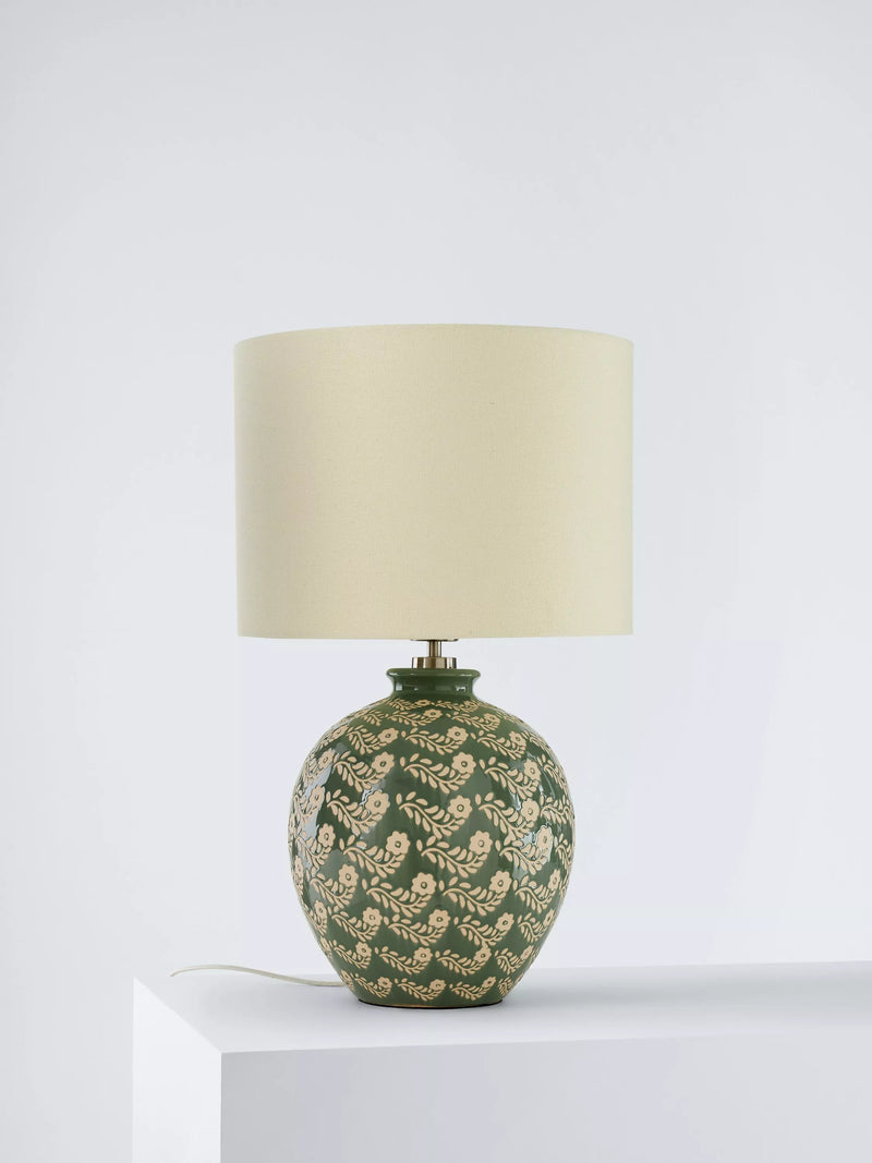 John Lewis Agnes ceramic floral table lamp green - British product