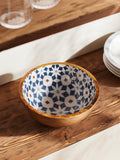 John Lewis mango wood salad bowl with Lisbon tile pattern, 24cm, Natural/Blue, UK version