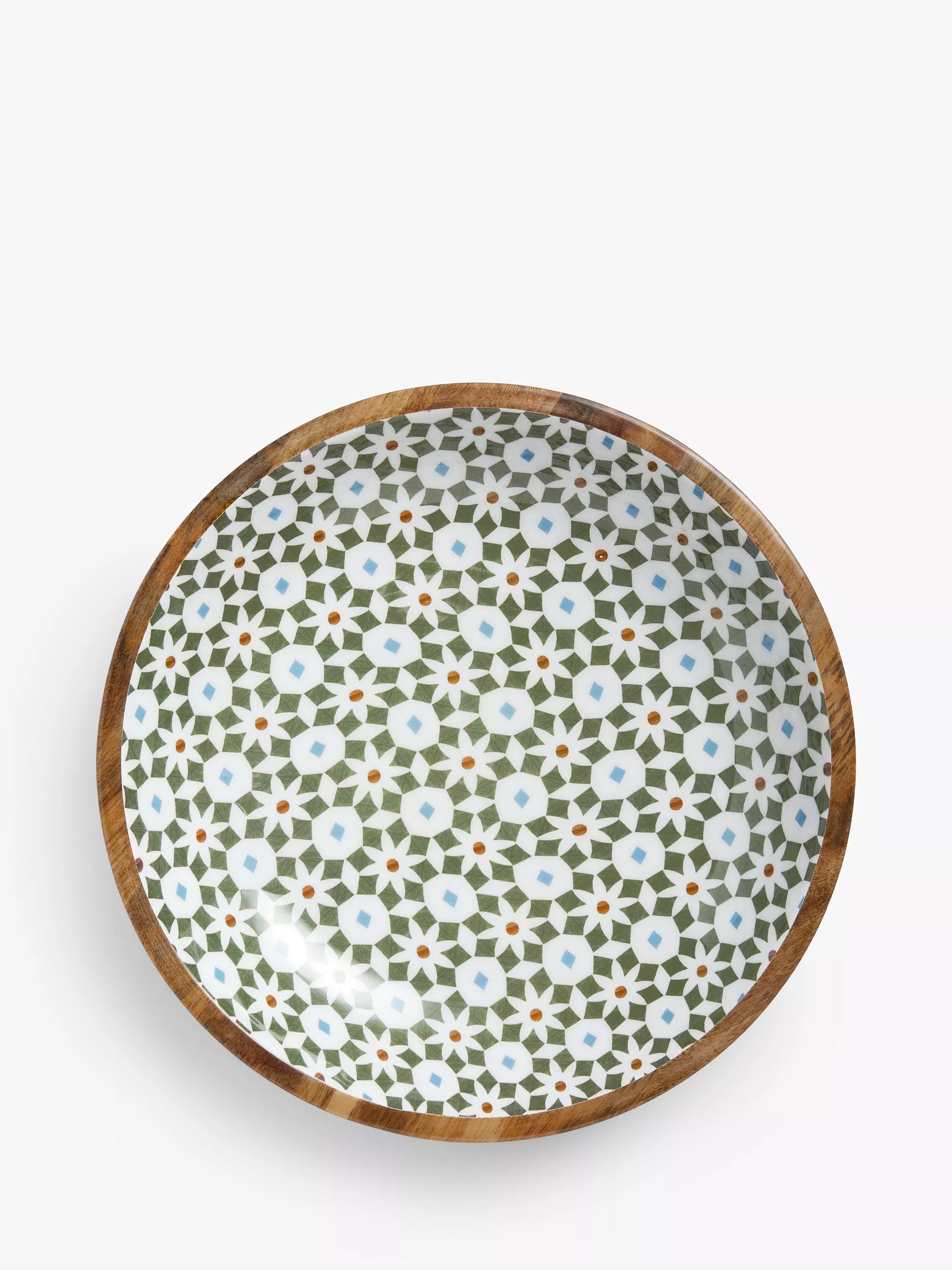 John Lewis serving bowl with Lisbon tile print, 38cm in mango wood, UK version