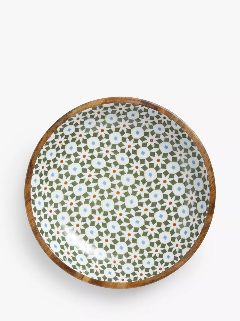 John Lewis serving bowl with Lisbon tile print, 38cm in mango wood, UK version