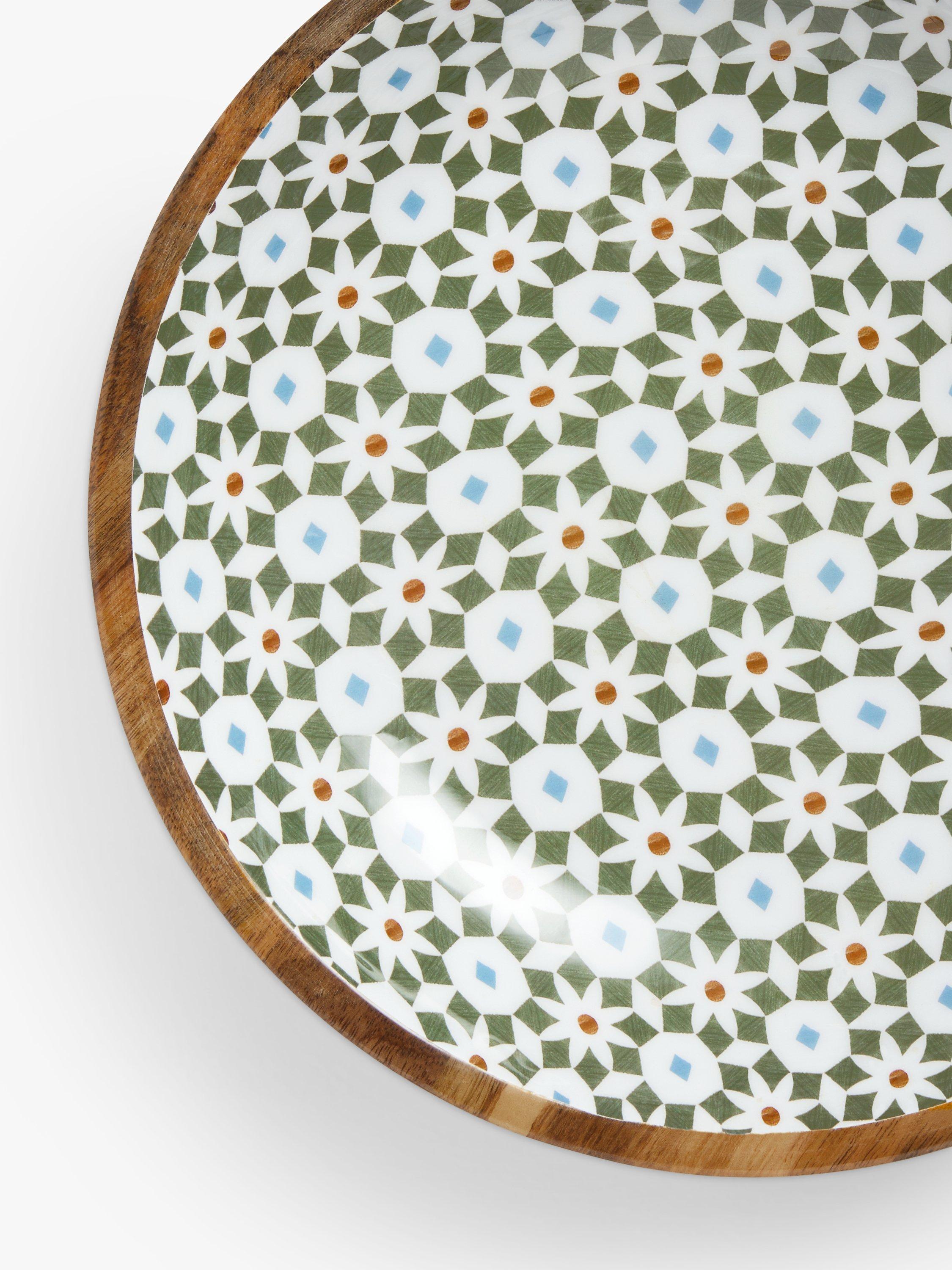 John Lewis serving bowl with Lisbon tile print, 38cm in mango wood, UK version