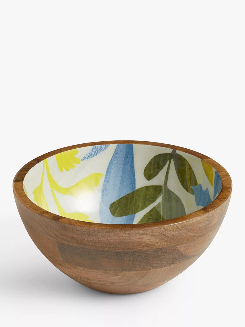 John Lewis handmade mango wood salad bowl with foliage print, 24cm, UK version
