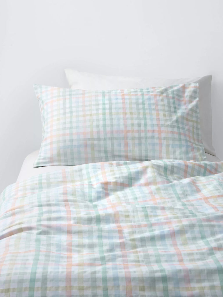 John Lewis Kids' Watercolour Gingham Pure Cotton Duvet Cover and Pillowcase Set, Multi