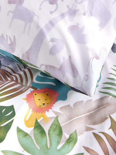 John Lewis Kids' Reversible Safari-Themed Pure Cotton Duvet Cover and Pillowcase Set- Buy online at McGrocer