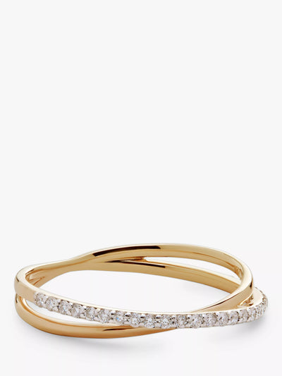 John Lewis Monica Vinader 14ct Yellow Gold Diamond Cross Over Ring- Buy online at McGrocer