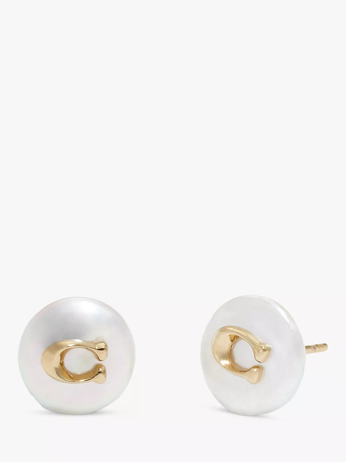 Coach freshwater pearl and gold coin stud earrings for pierced ears - British product